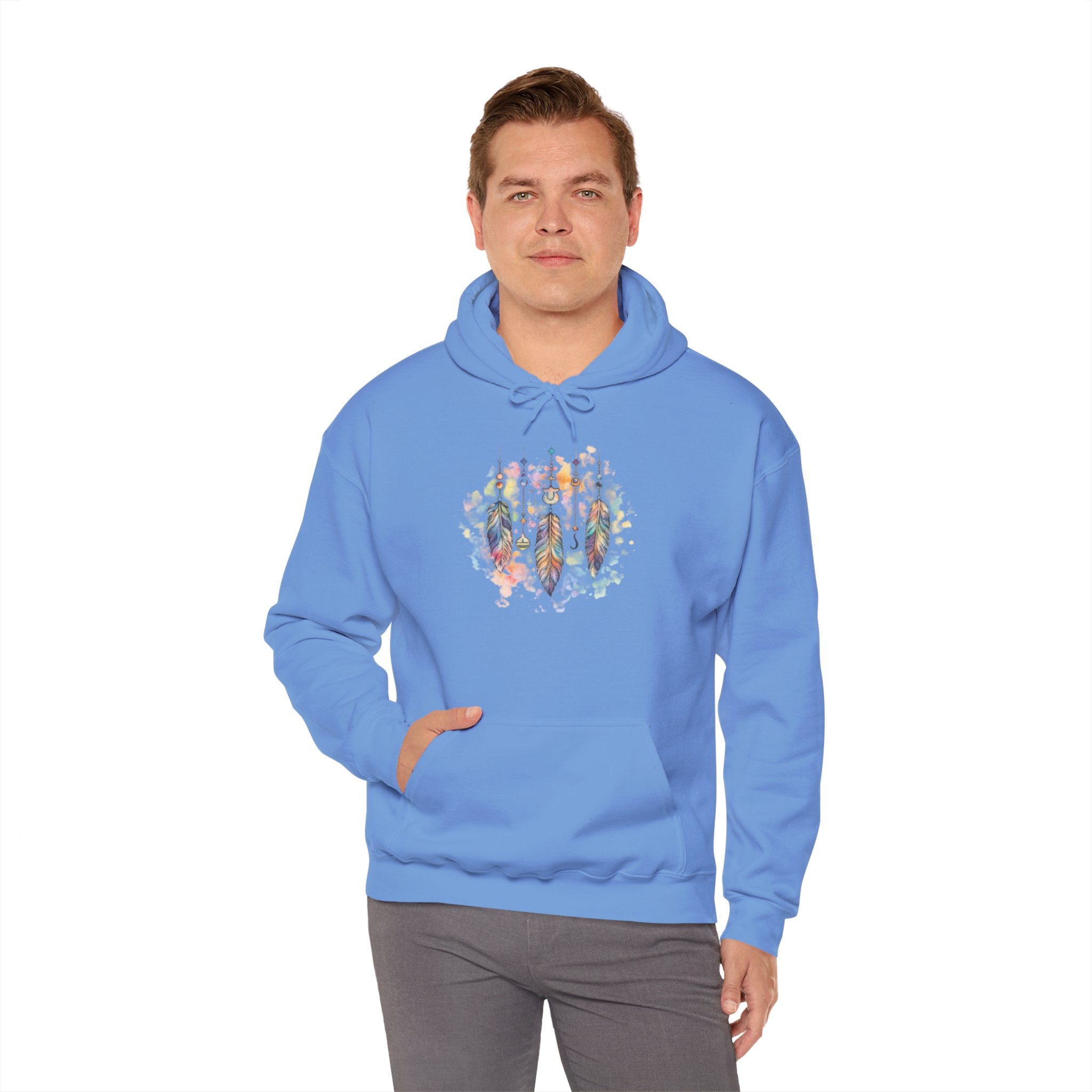 Boho Feather Dreamcatcher Hoodie — Watercolor Tribal Feathers Pullover