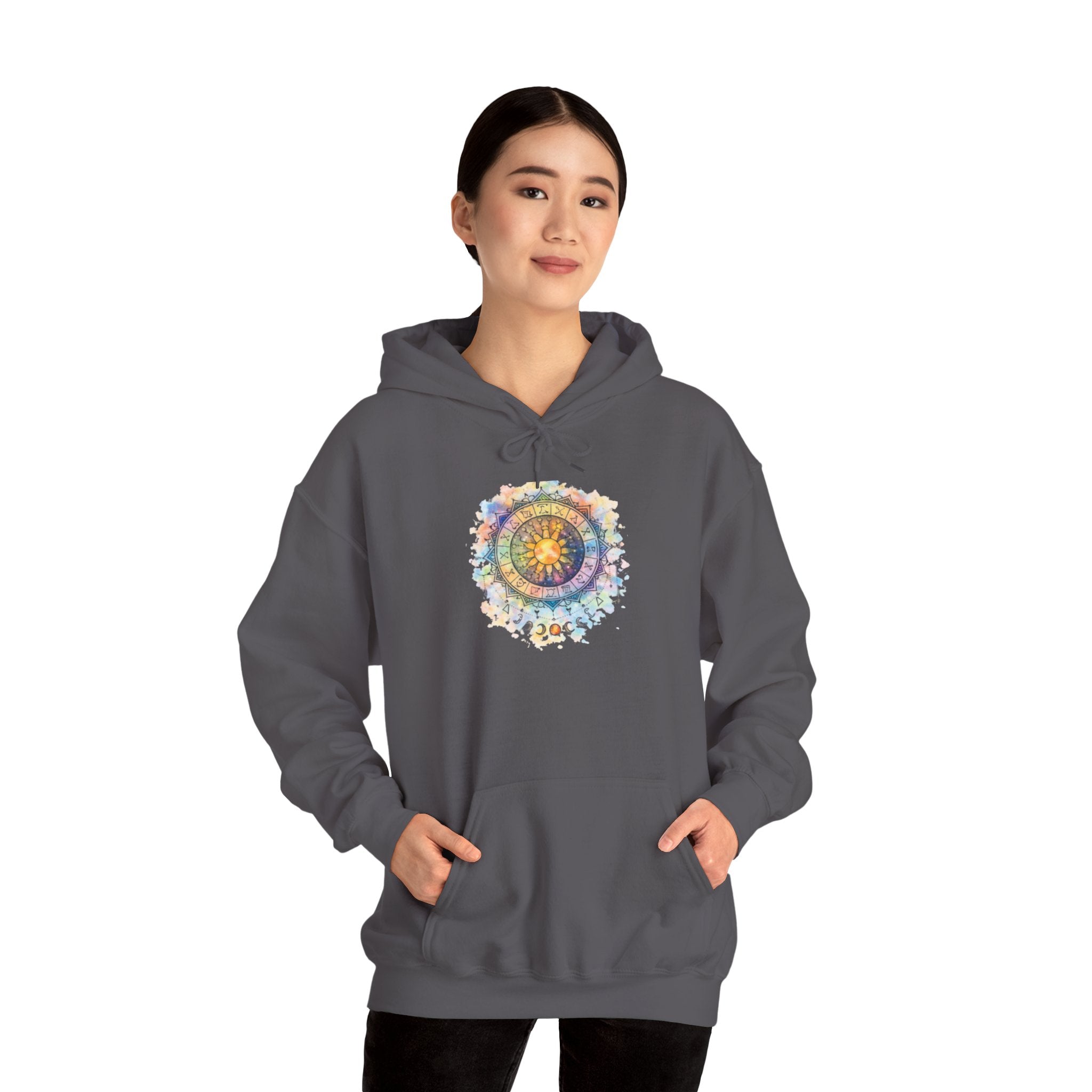 Astrology Compass Hoodie — Boho Tie-Dye Mandala Graphic
