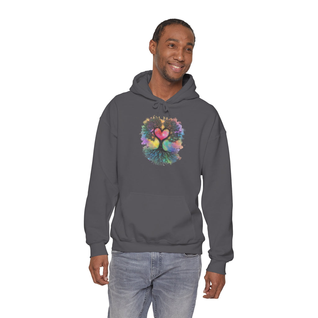 Rainbow Heart Tree Hoodie — Vibrant Spiritual Love Pullover