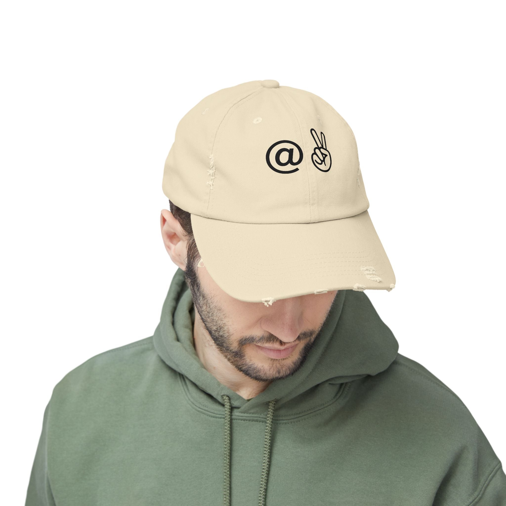 Distressed Embroidered "@ Peace" Cap