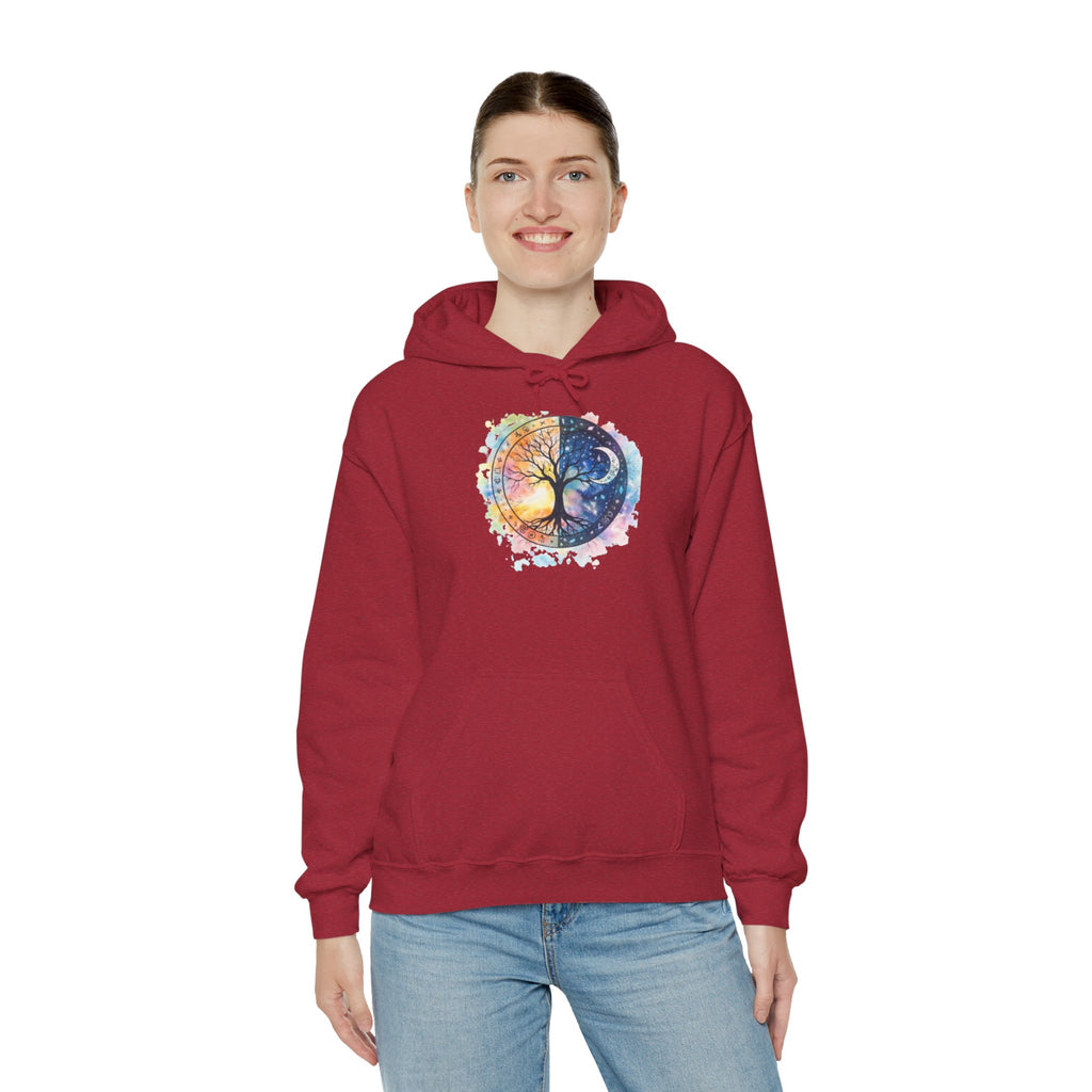 Yin Yang Tree Of Life Hoodie — Colorful Sun & Moon Spiritual Pullover