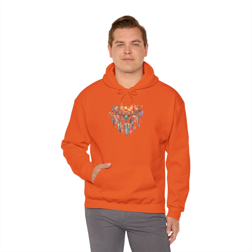 Dreamcatcher Antler Hoodie — Watercolor Feathers & Floral Boho Sweatshirt