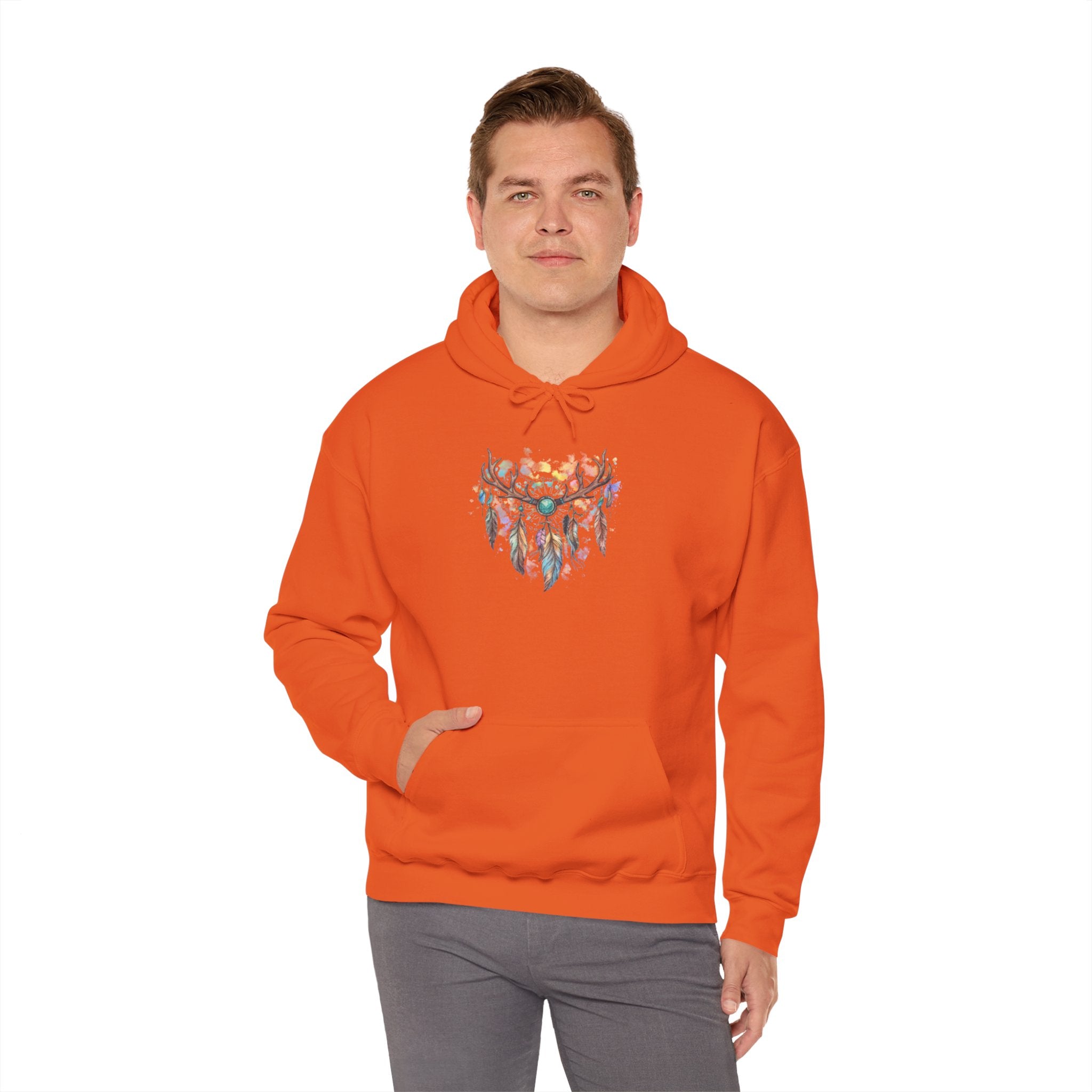 Dreamcatcher Antler Hoodie — Watercolor Feathers & Floral Boho Sweatshirt