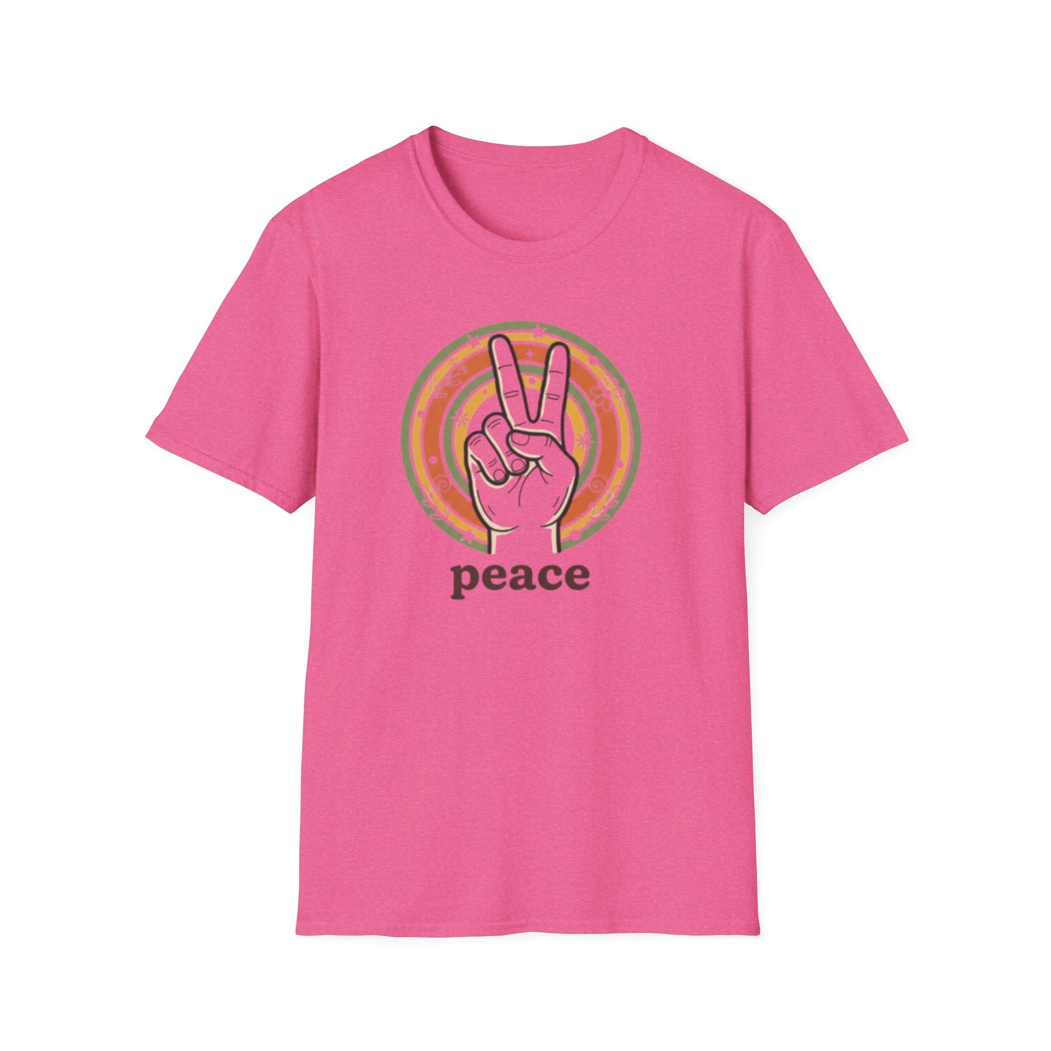 Peace Hand Sign T-Shirt | Retro Rainbow Circle, Vintage Hippie Vibe