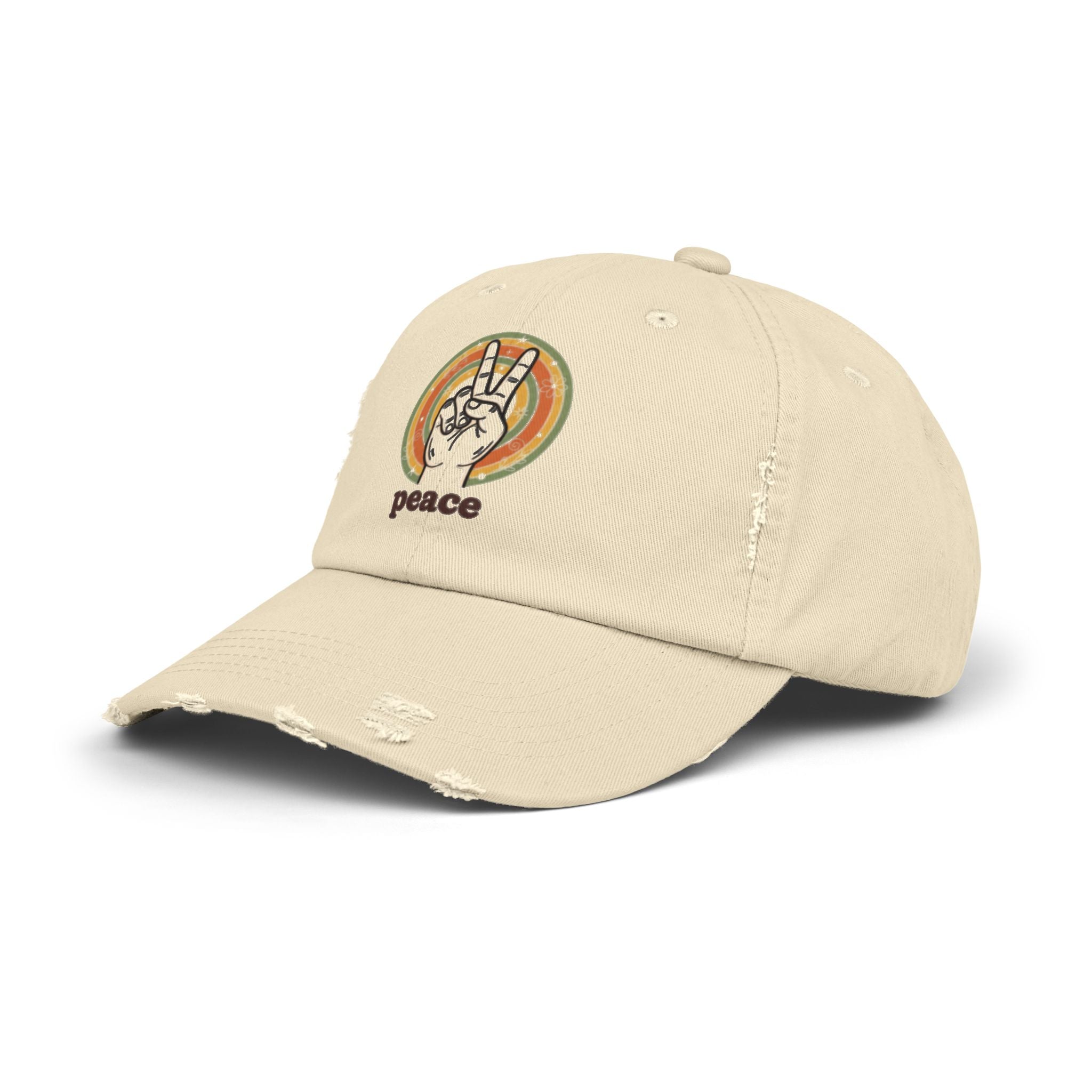 Peace Vintage Distressed Cap — Retro Rainbow Peace Sign Hat
