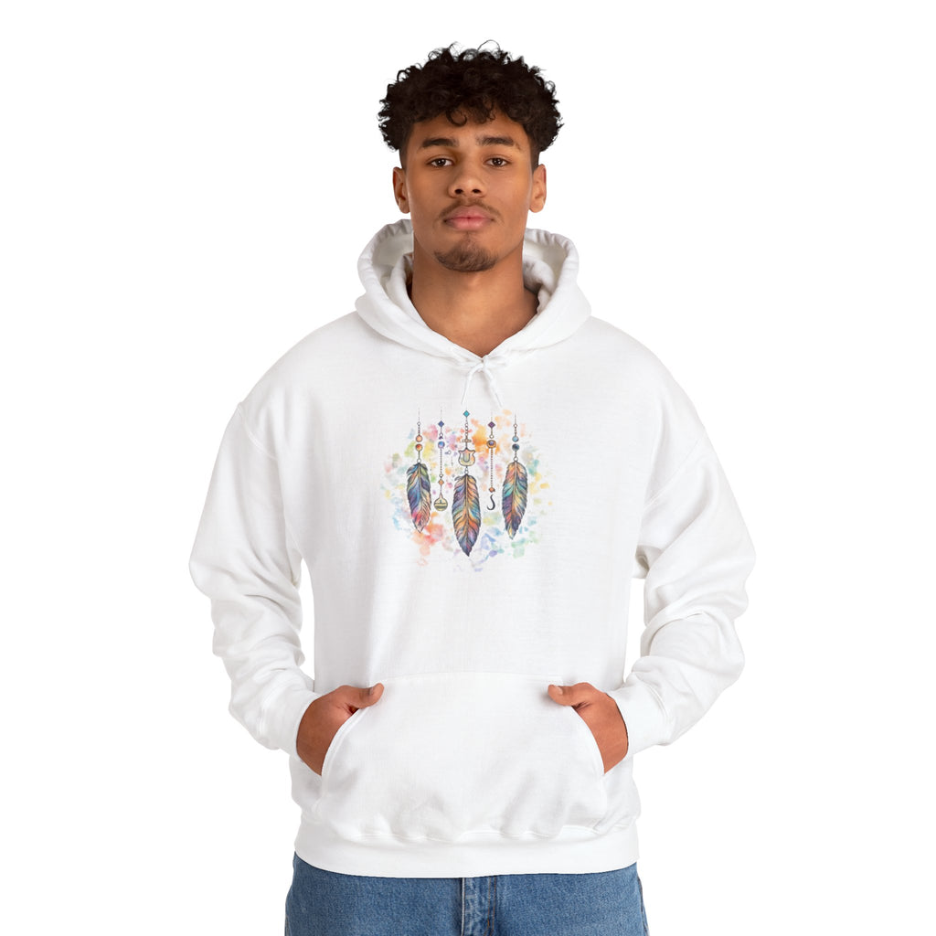 Boho Feather Dreamcatcher Hoodie — Watercolor Tribal Feathers Pullover