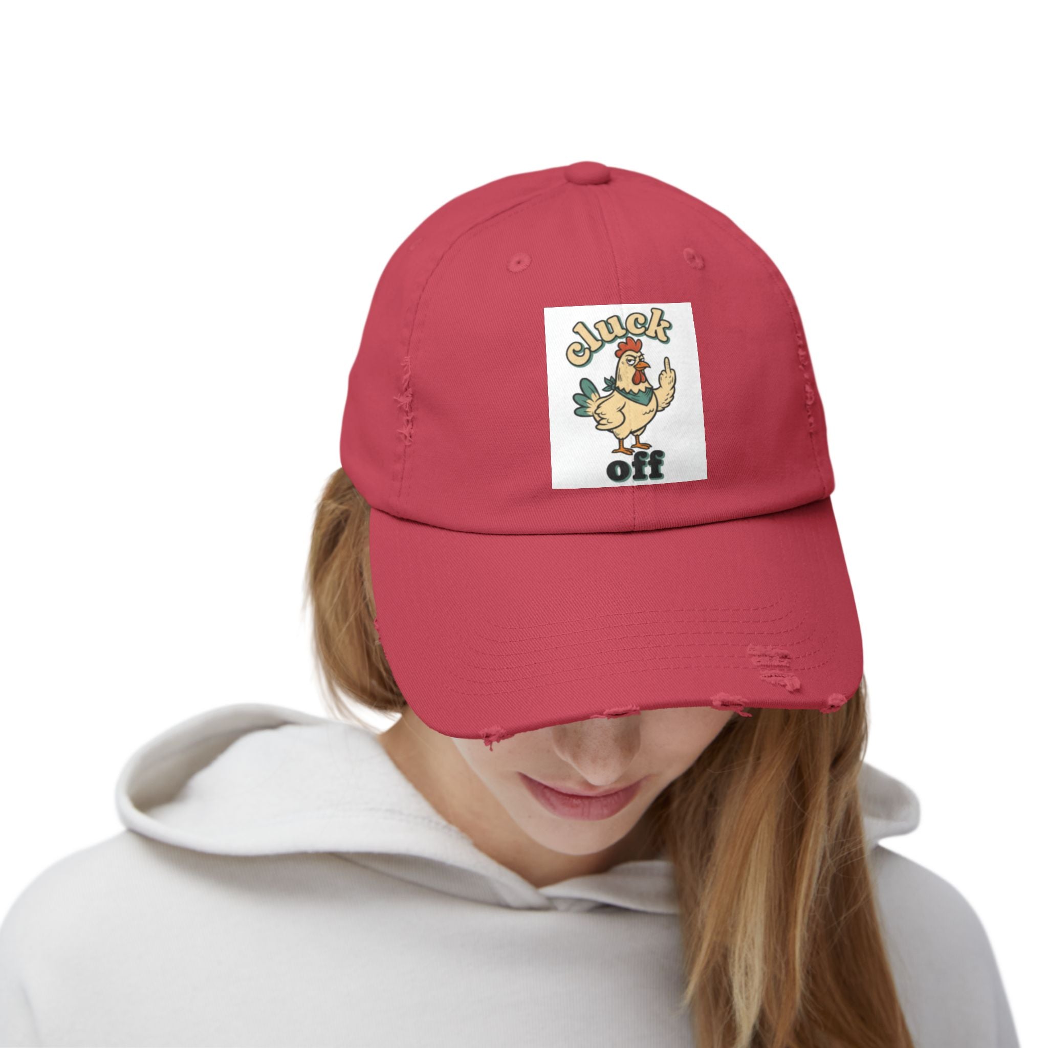 Cluck Off' Retro Rooster Distressed Hat
