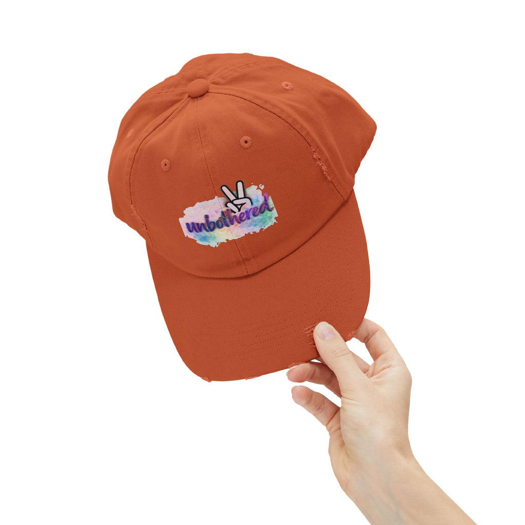 Unbothered Distressed Cap — Pastel Peace Sign Baseball Hat
