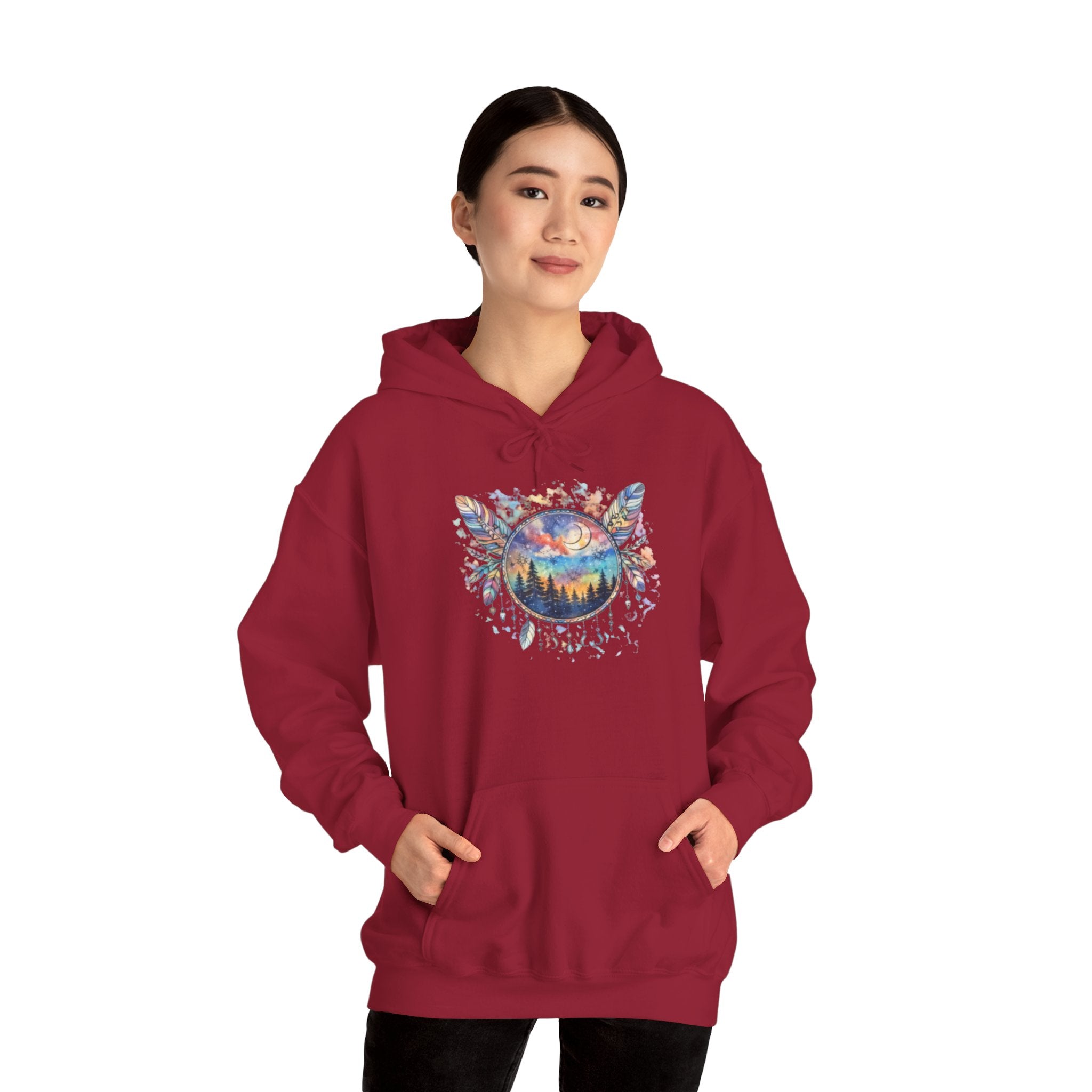 Nature Dreamcatcher Hoodie — Colorful Mountain Sunset Graphic
