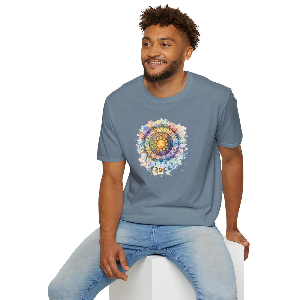 Sun & Moon Zodiac T-Shirt — Watercolor Astrological Mandala Tee