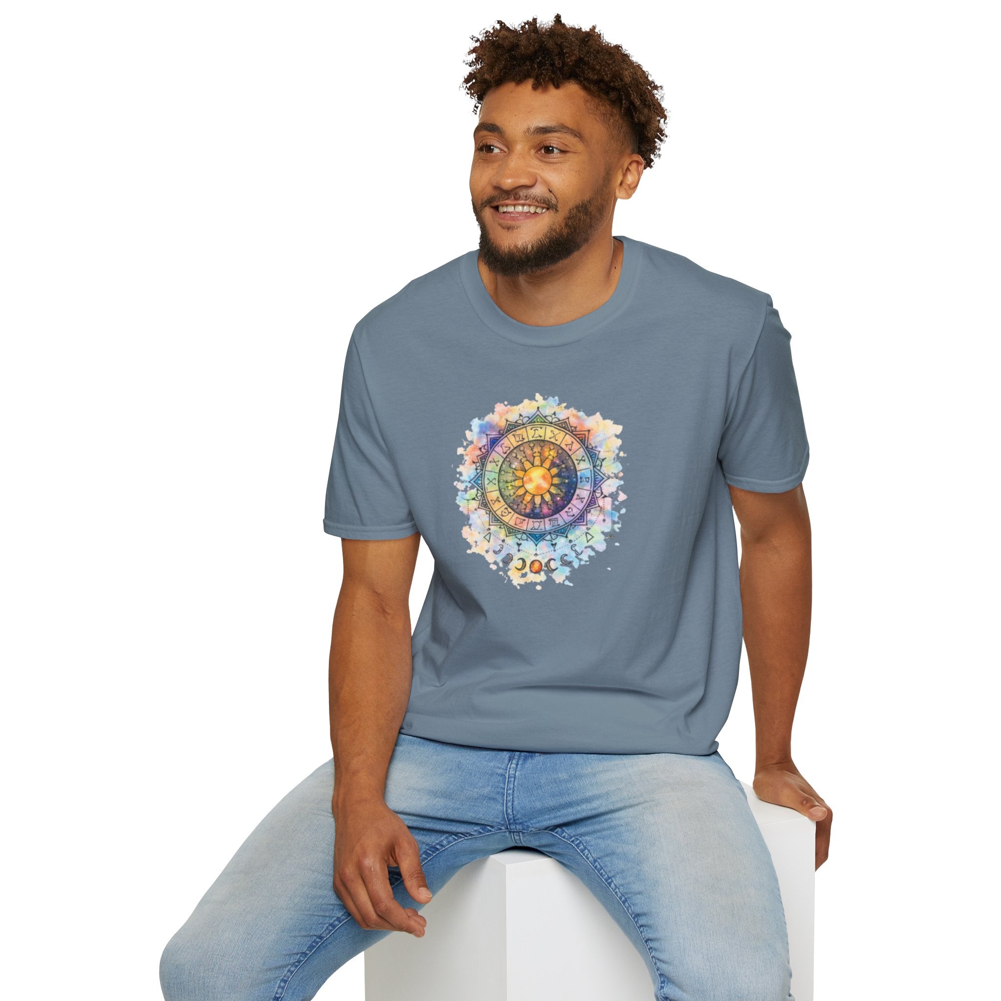 Sun & Moon Zodiac T-Shirt — Watercolor Astrological Mandala Tee