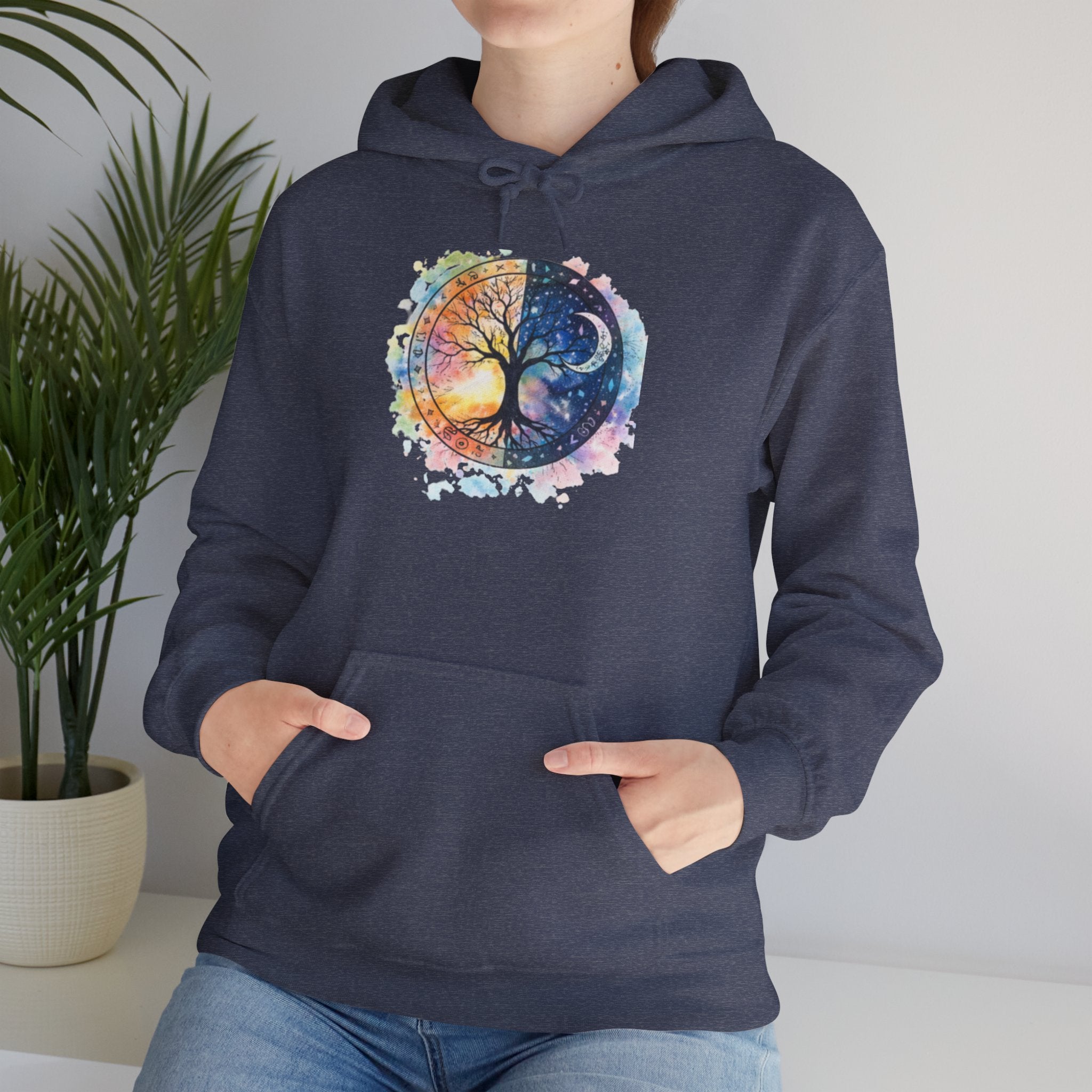 Yin Yang Tree Of Life Hoodie — Colorful Sun & Moon Spiritual Pullover