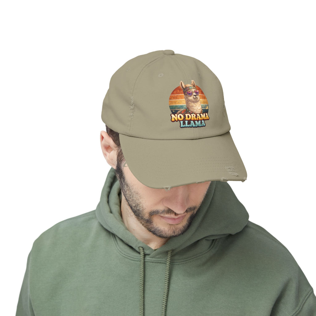 No Drama Llama Distressed Cap — Retro Llama Vintage Baseball Hat