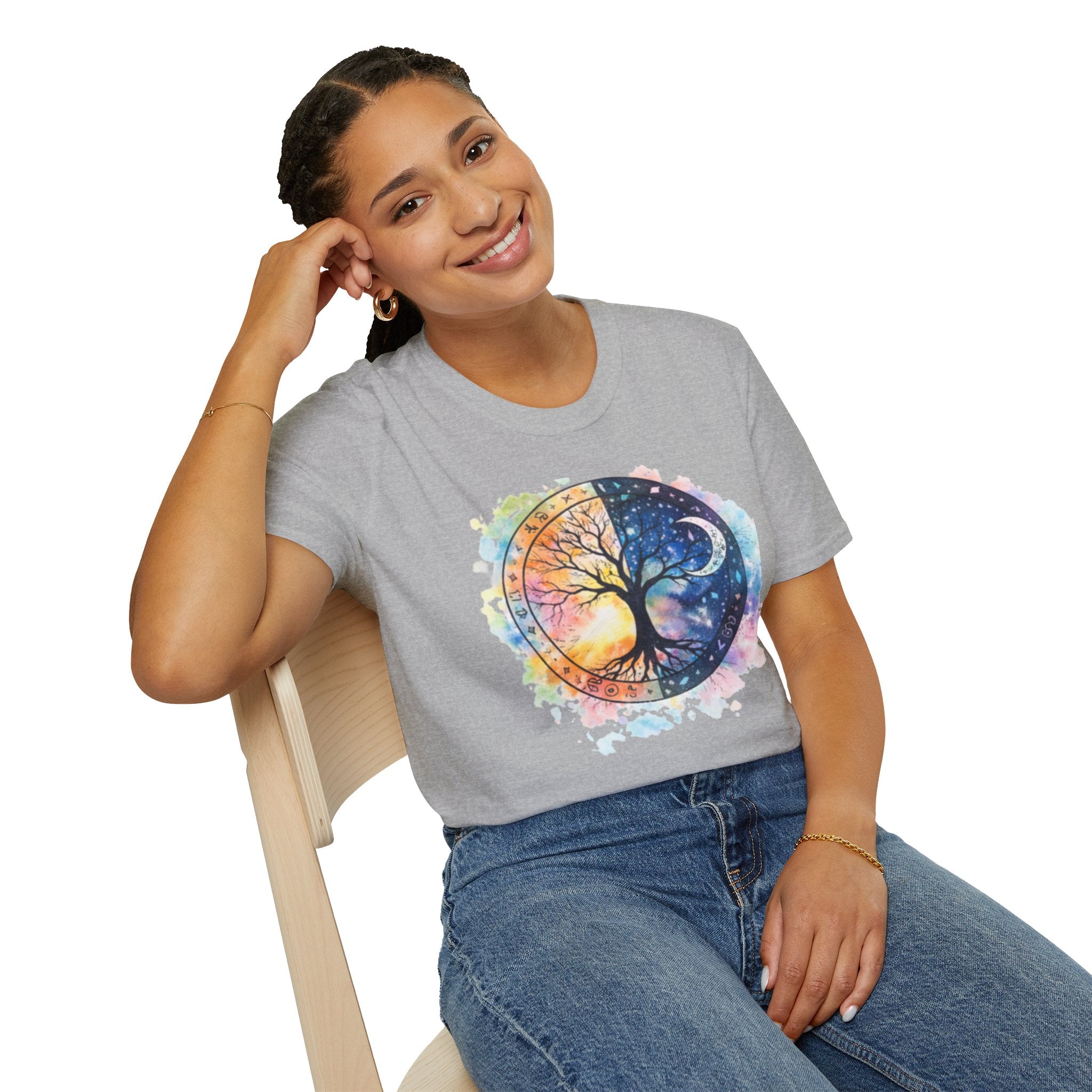 Tree of Life Yin Yang T-Shirt — Watercolor Sun & Moon Graphic Tee