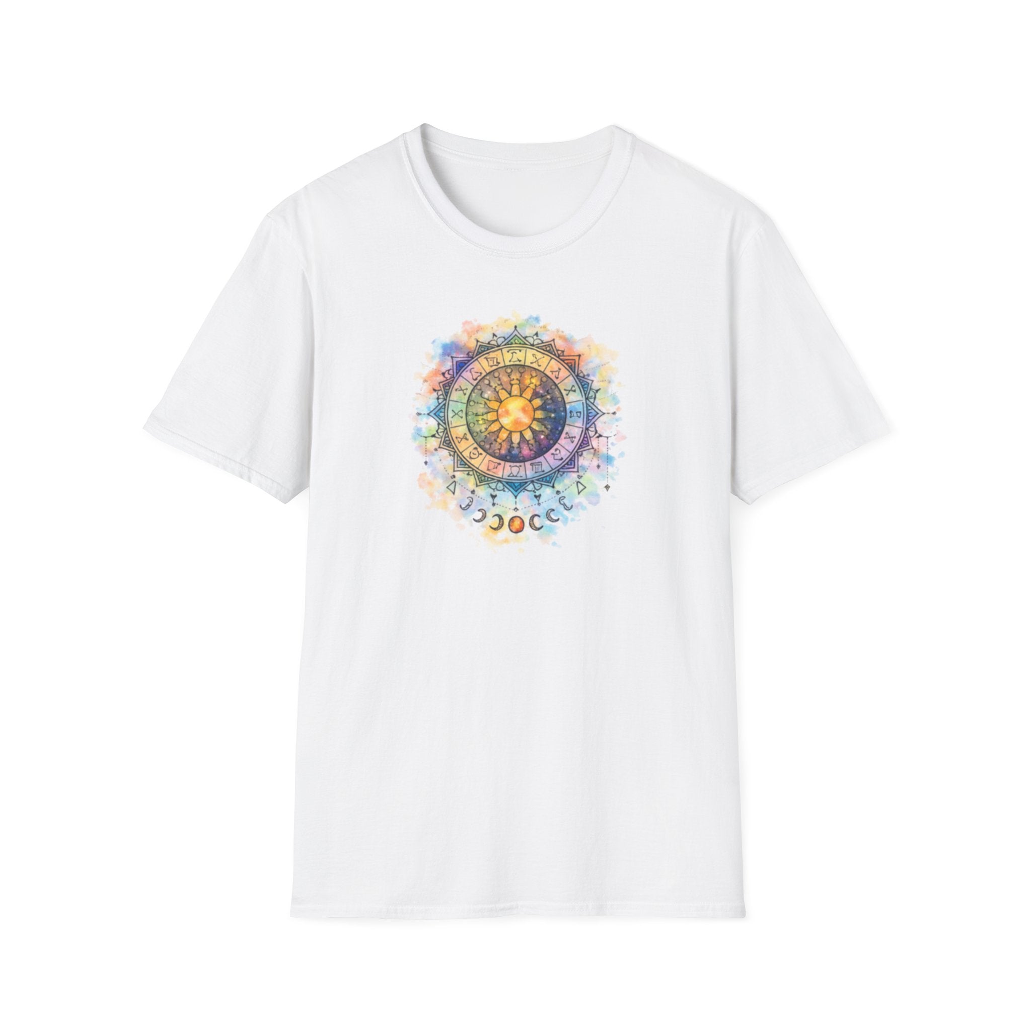 Sun & Moon Zodiac T-Shirt — Watercolor Astrological Mandala Tee