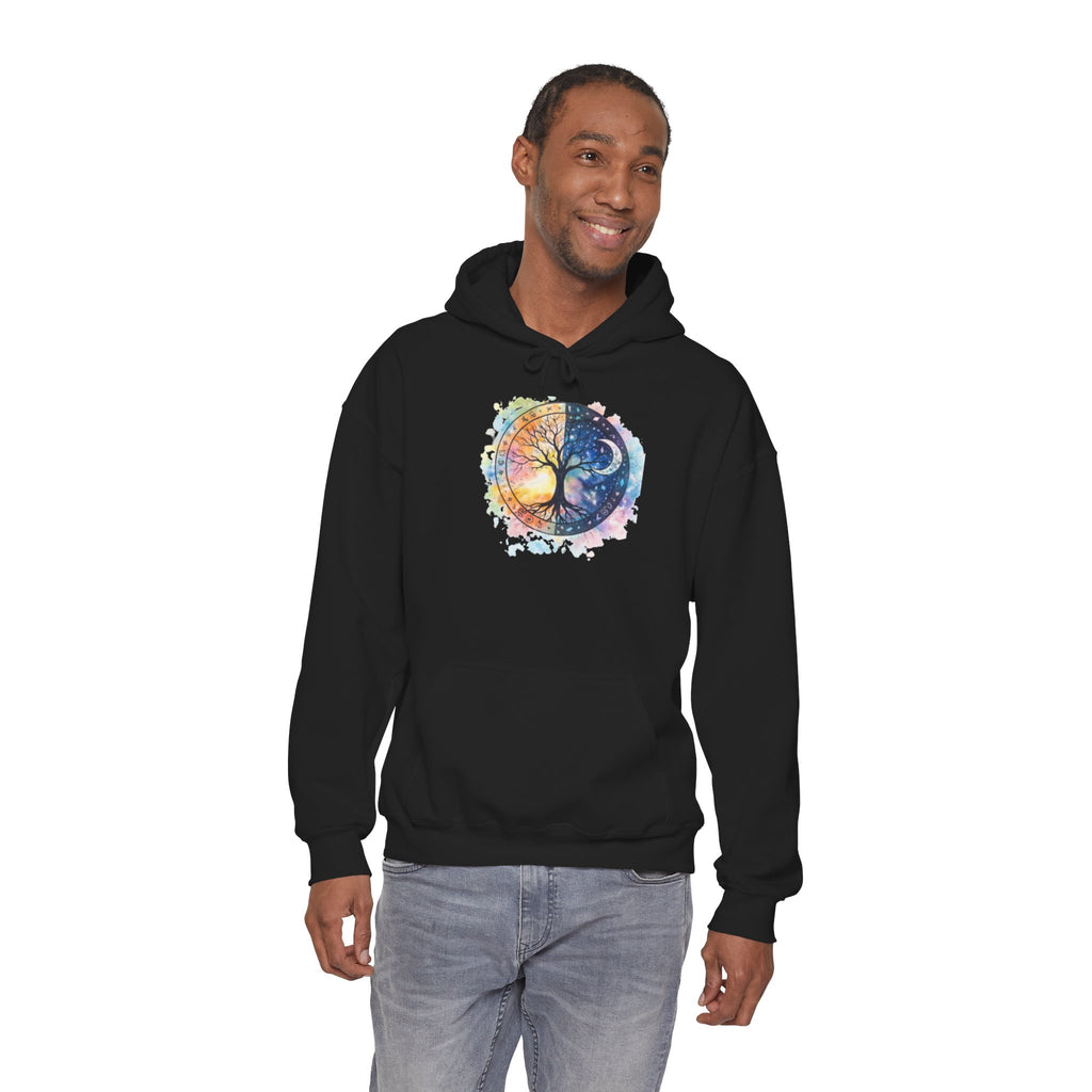 Yin Yang Tree Of Life Hoodie — Colorful Sun & Moon Spiritual Pullover