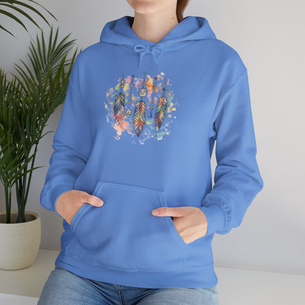 Boho Feather Dreamcatcher Hoodie — Watercolor Tribal Feathers Pullover