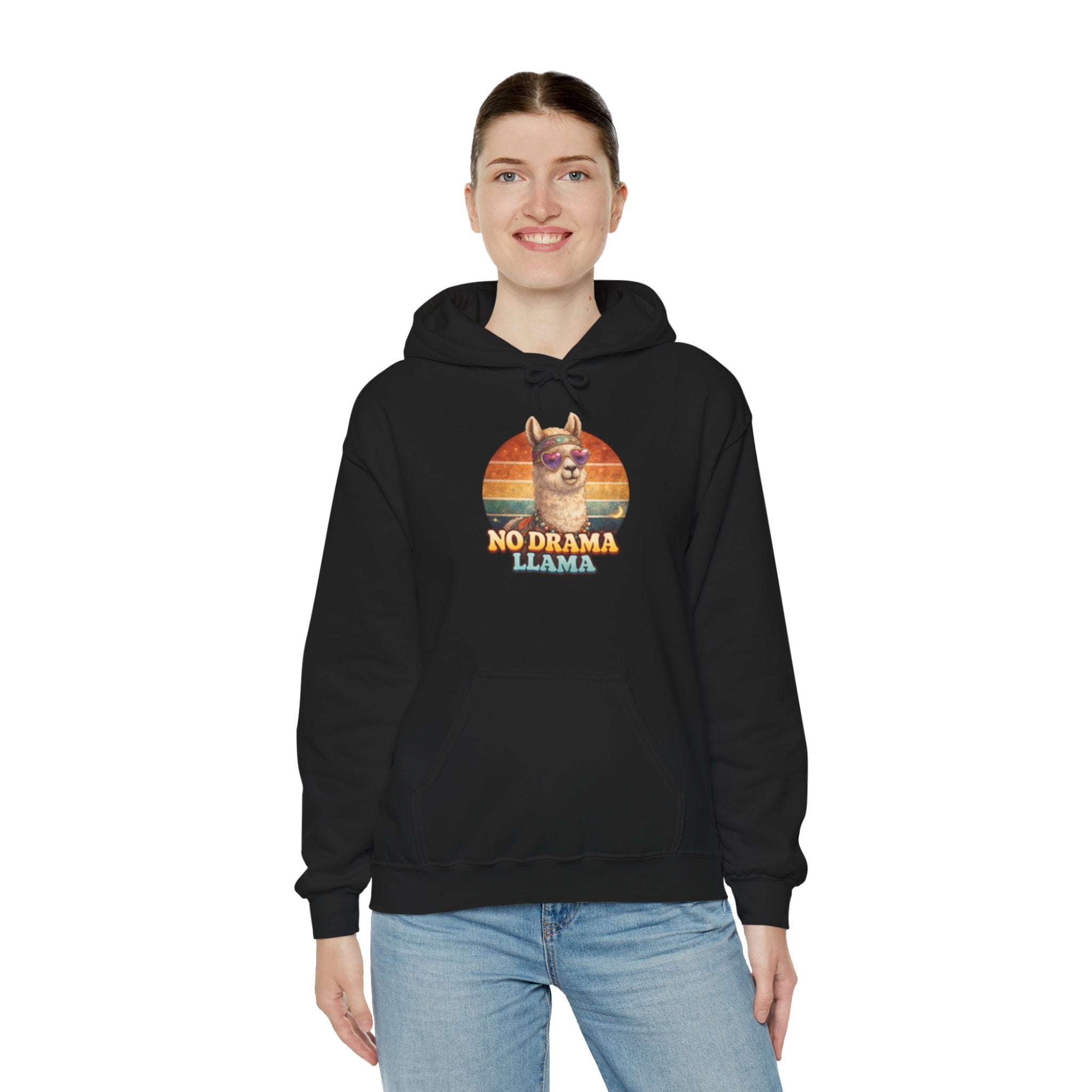 No Drama Llama Hoodie – Retro Sunset Graphic Pullover