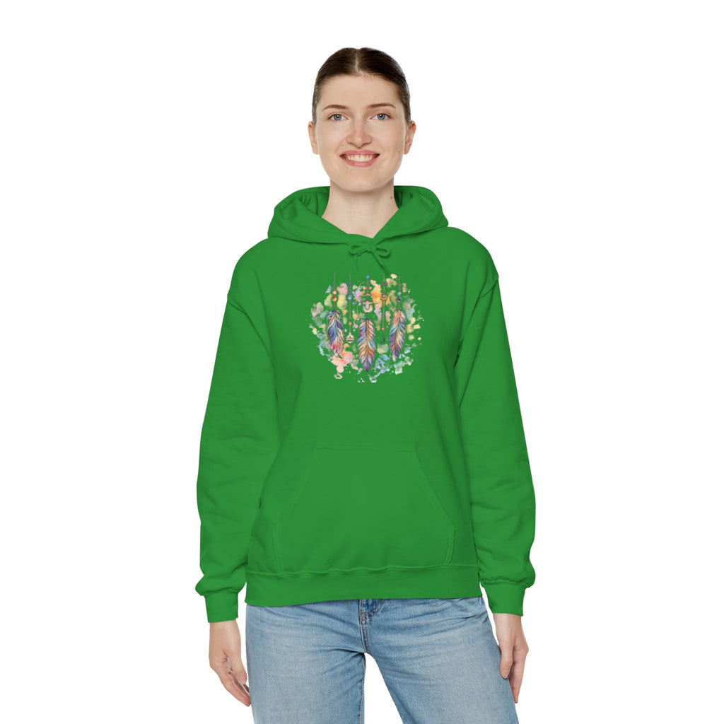 Boho Feather Dreamcatcher Hoodie — Watercolor Tribal Feathers Pullover