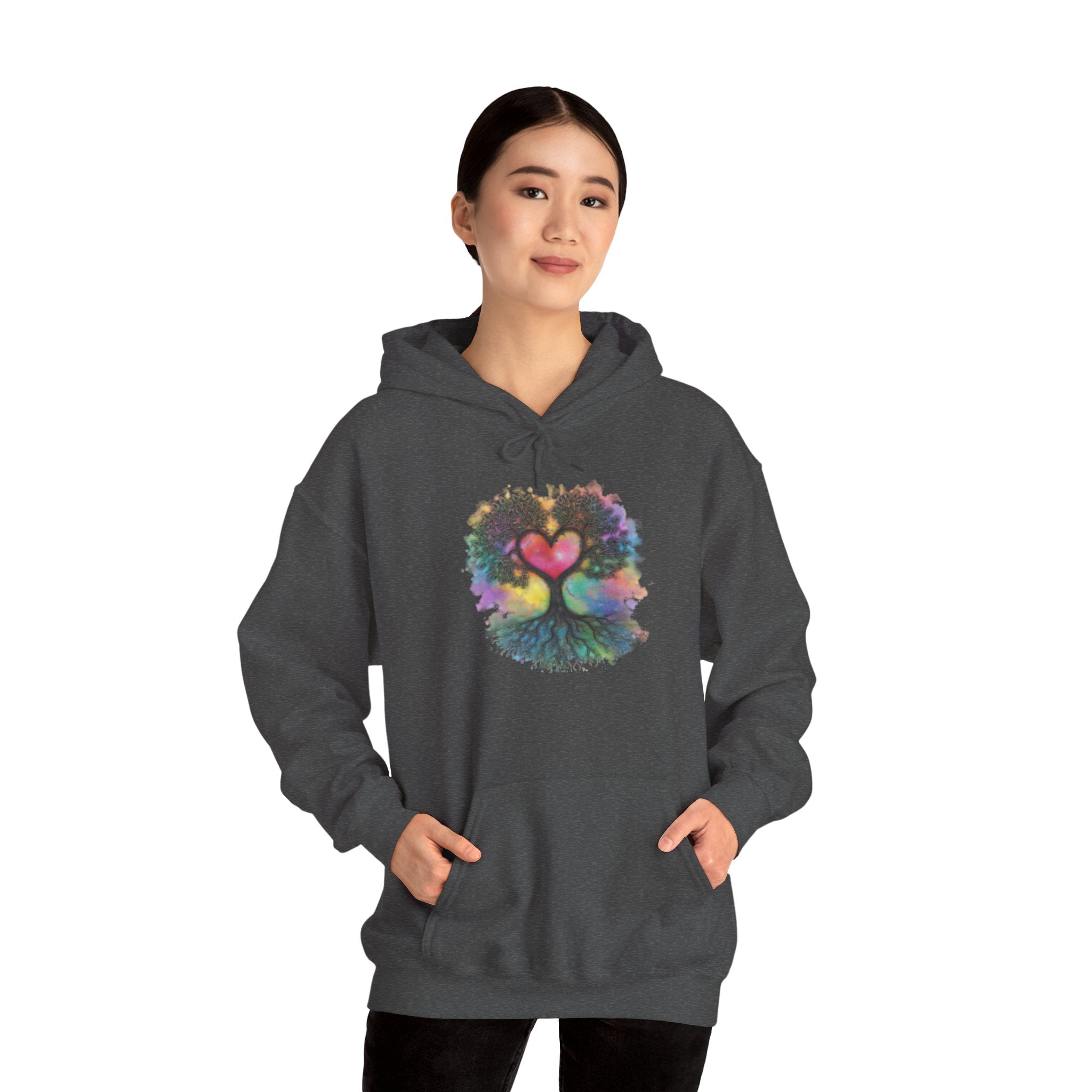 Rainbow Heart Tree Hoodie — Vibrant Spiritual Love Pullover