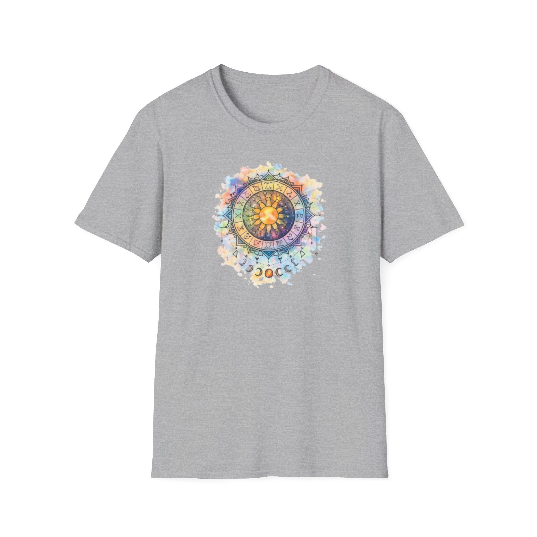 Sun & Moon Zodiac T-Shirt — Watercolor Astrological Mandala Tee
