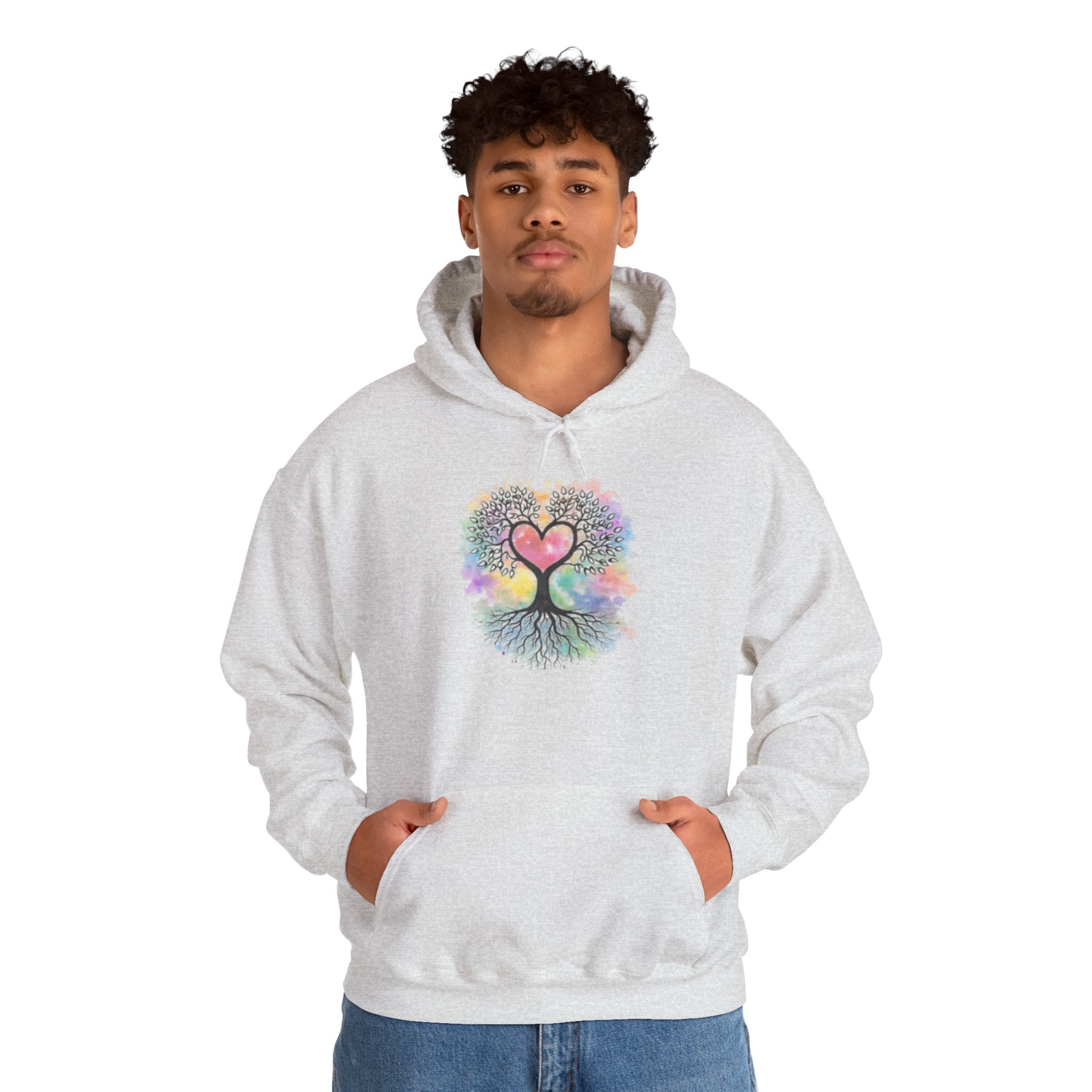 Rainbow Heart Tree Hoodie — Vibrant Spiritual Love Pullover