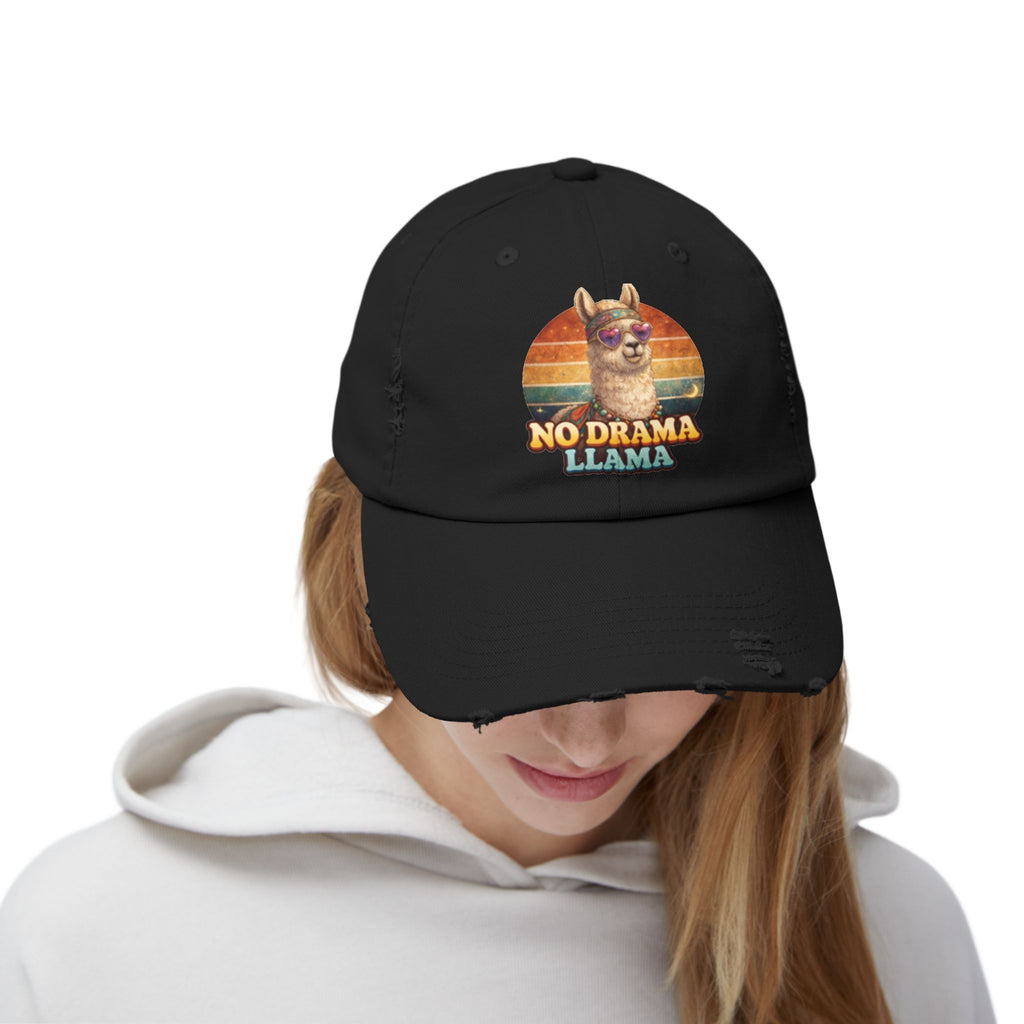 No Drama Llama Distressed Cap — Retro Llama Vintage Baseball Hat