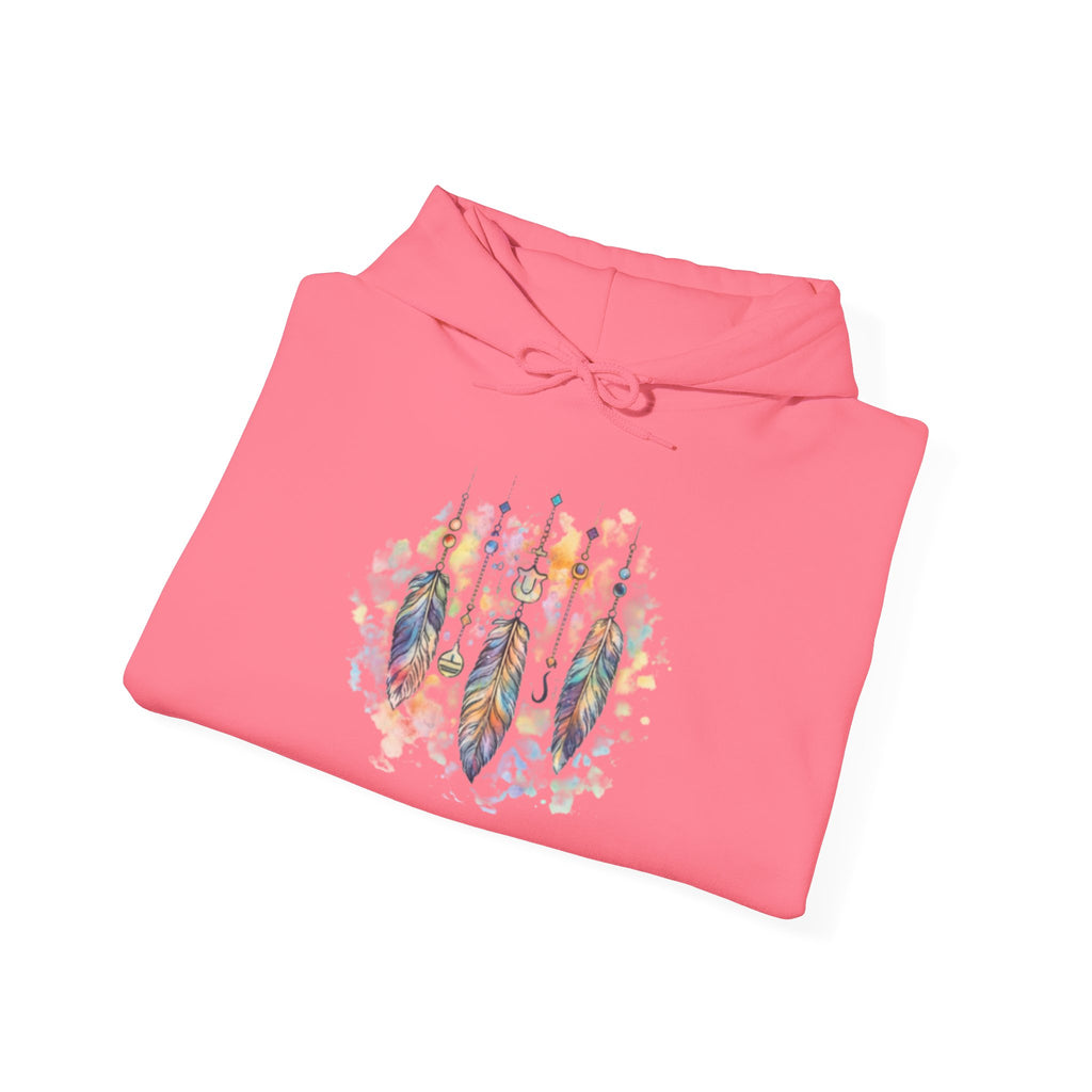 Boho Feather Dreamcatcher Hoodie — Watercolor Tribal Feathers Pullover