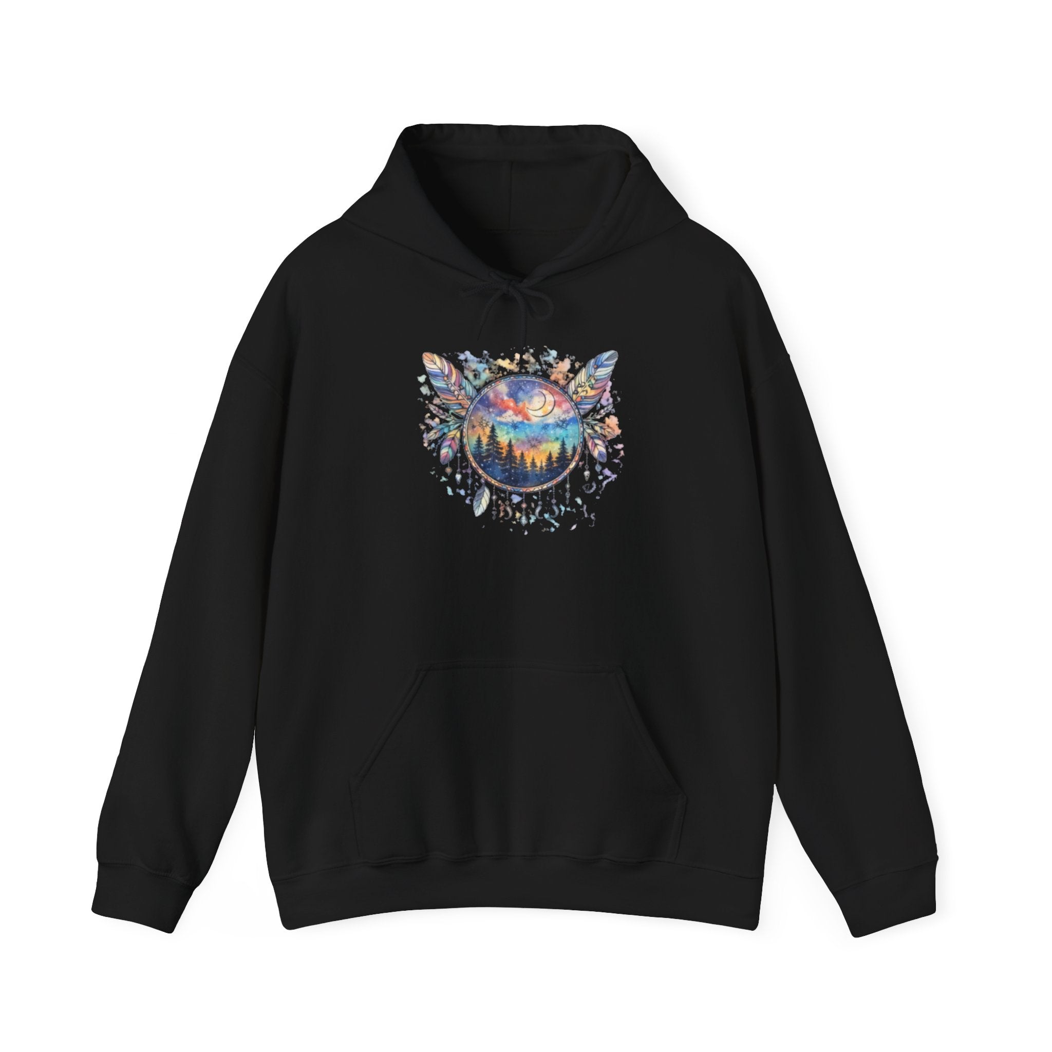 Nature Dreamcatcher Hoodie — Colorful Mountain Sunset Graphic