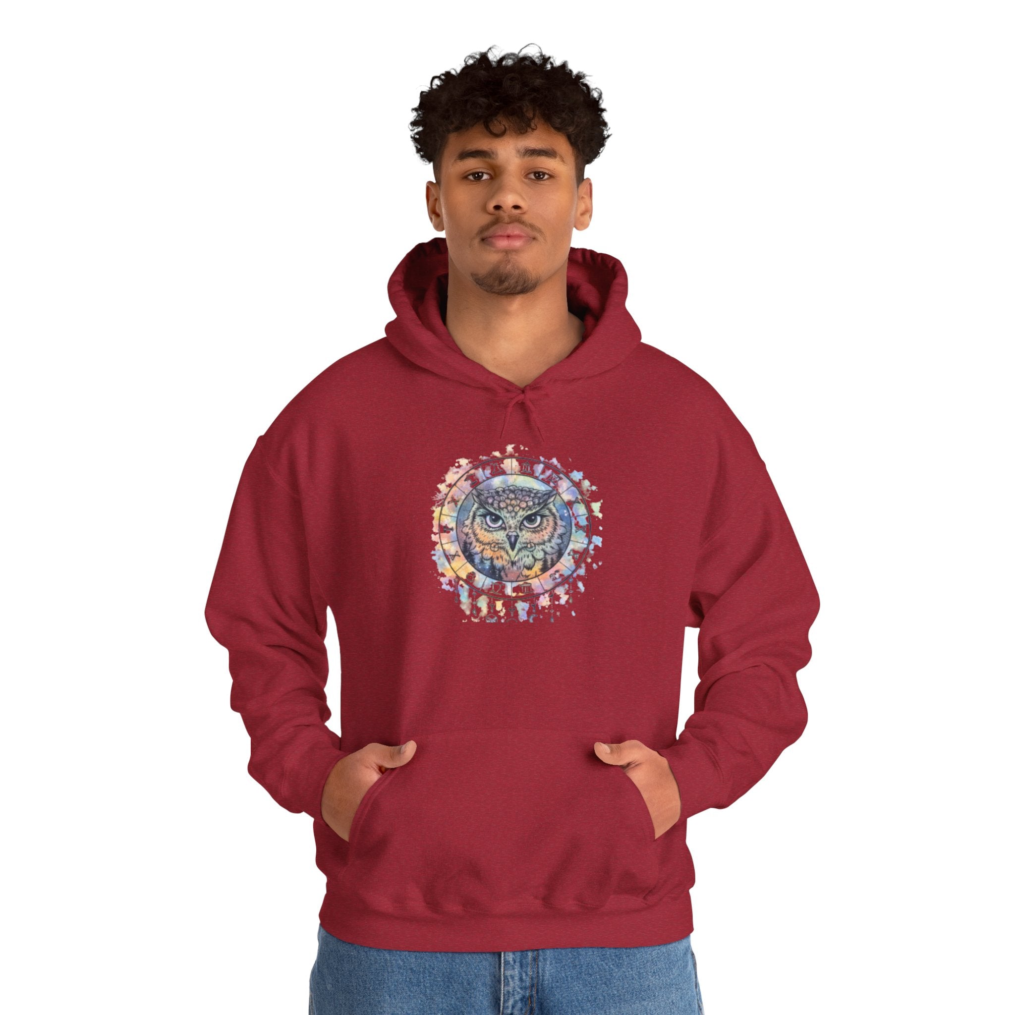Owl Mandala Hoodie — Colorful Spiritual Owl Graphic Sweatshirt