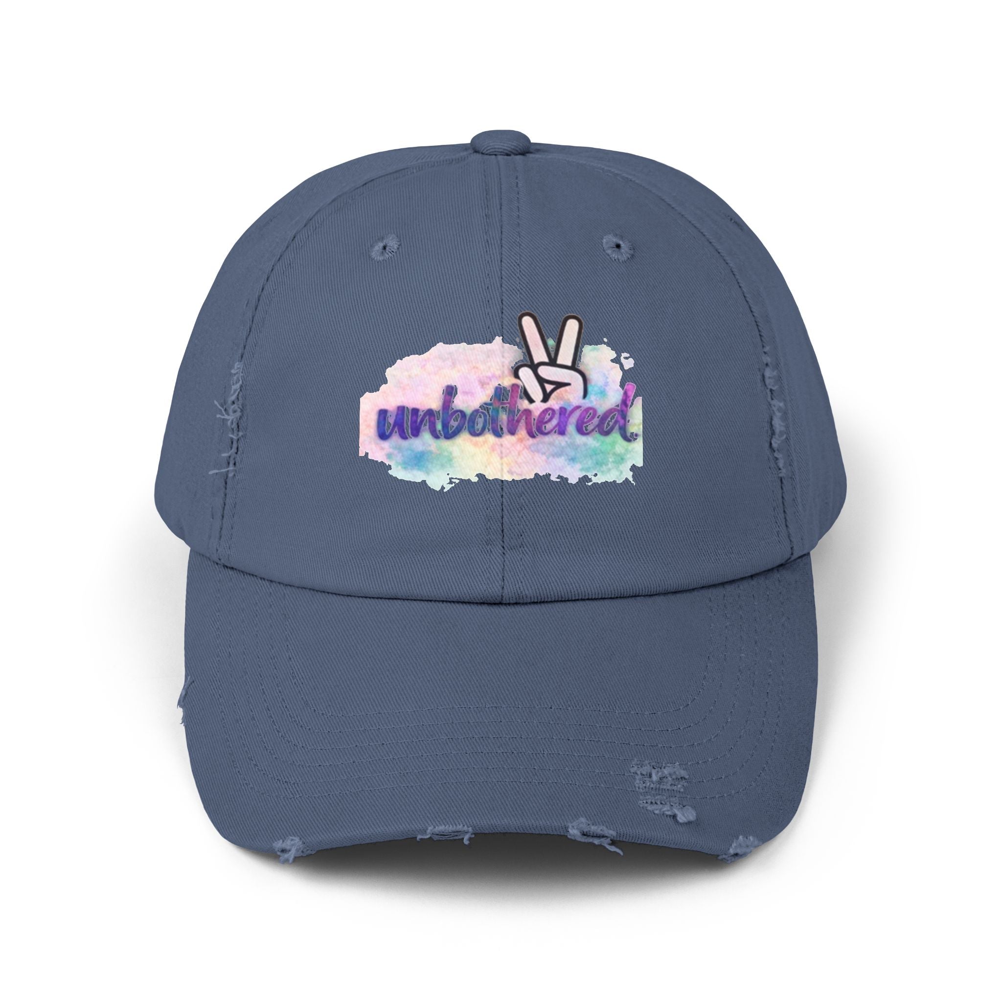 Unbothered Distressed Cap — Pastel Peace Sign Baseball Hat