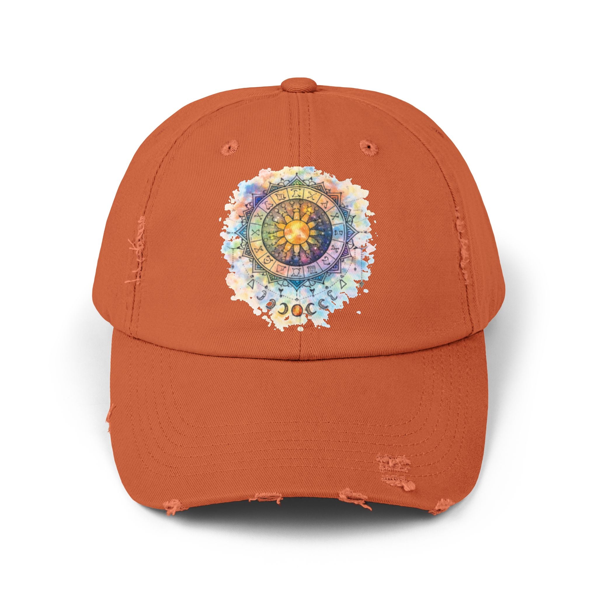 Distressed Cap — Watercolor Compass Mandala Hat