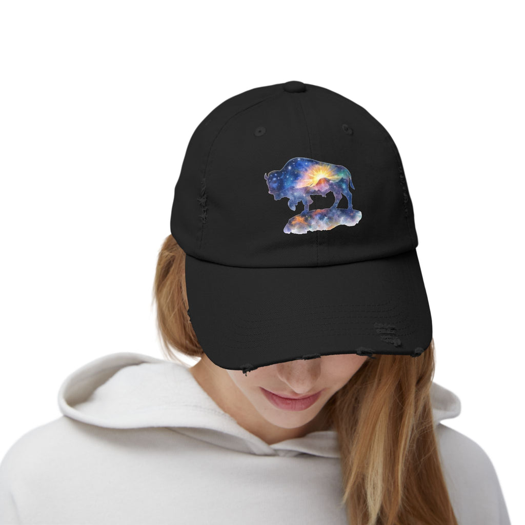 Distressed Bison Hat — Galaxy Sky Bison Cap