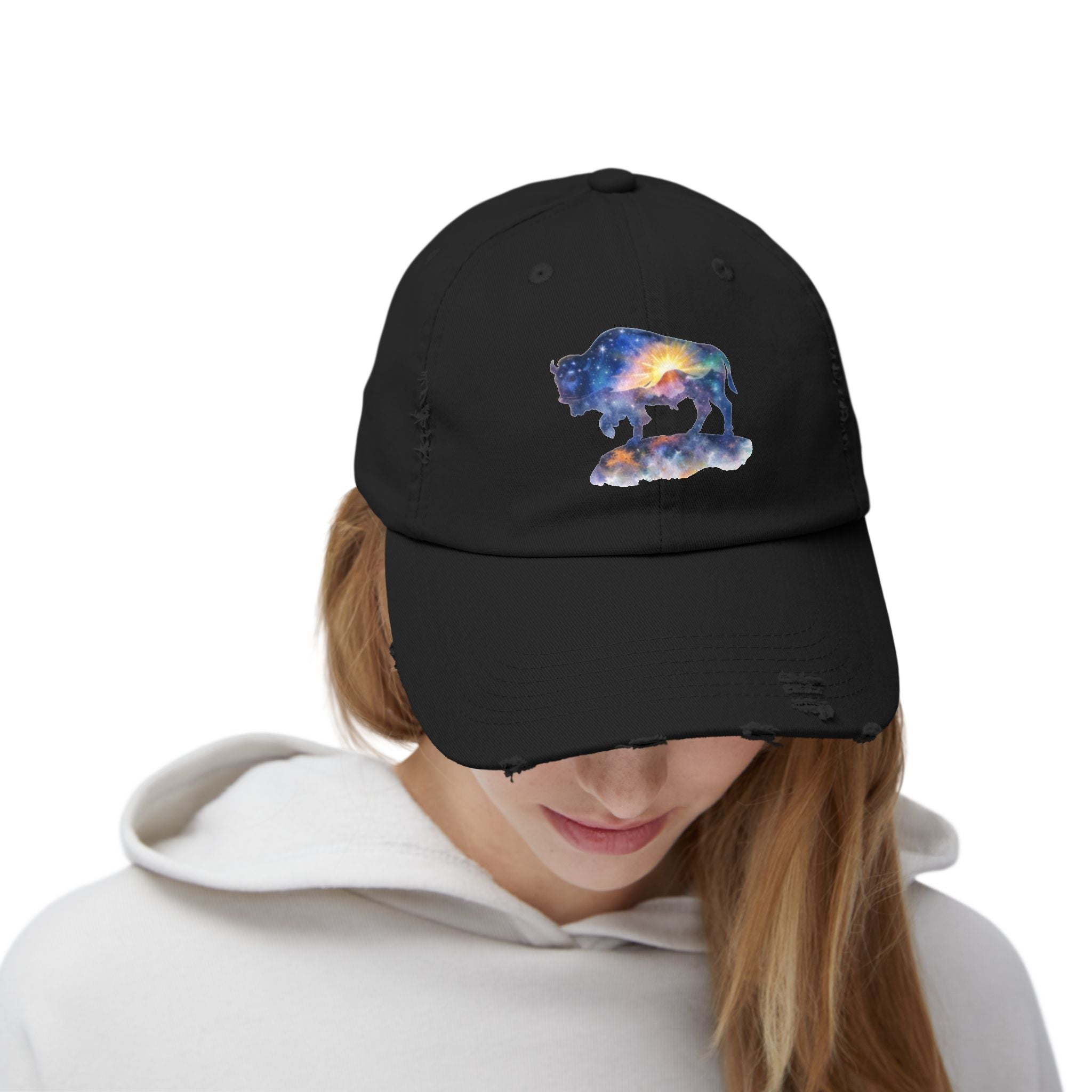 Distressed Bison Hat — Galaxy Sky Bison Cap