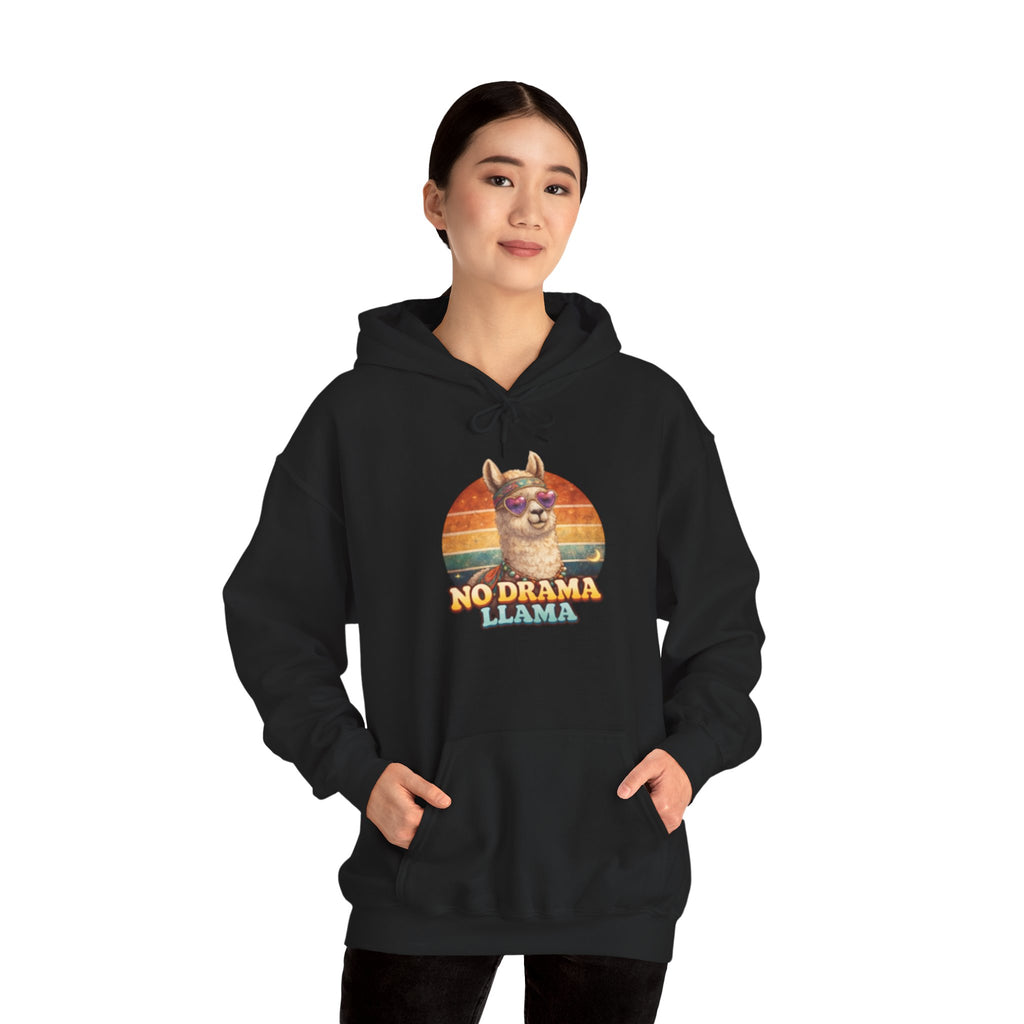 No Drama Llama Hoodie – Retro Sunset Graphic Pullover