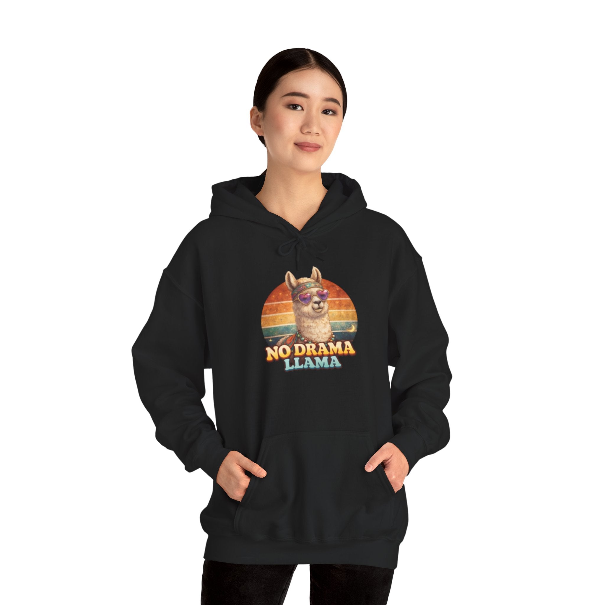 No Drama Llama Hoodie – Retro Sunset Graphic Pullover