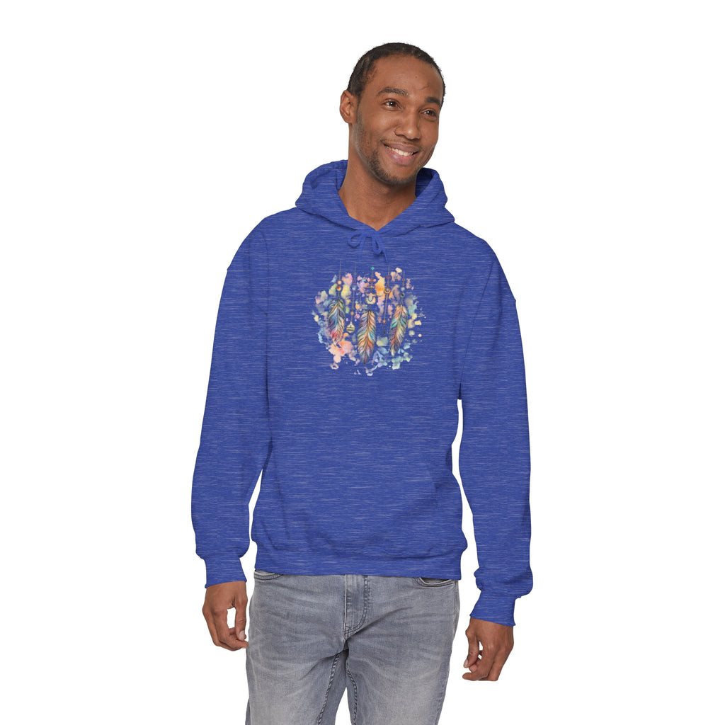 Boho Feather Dreamcatcher Hoodie — Watercolor Tribal Feathers Pullover