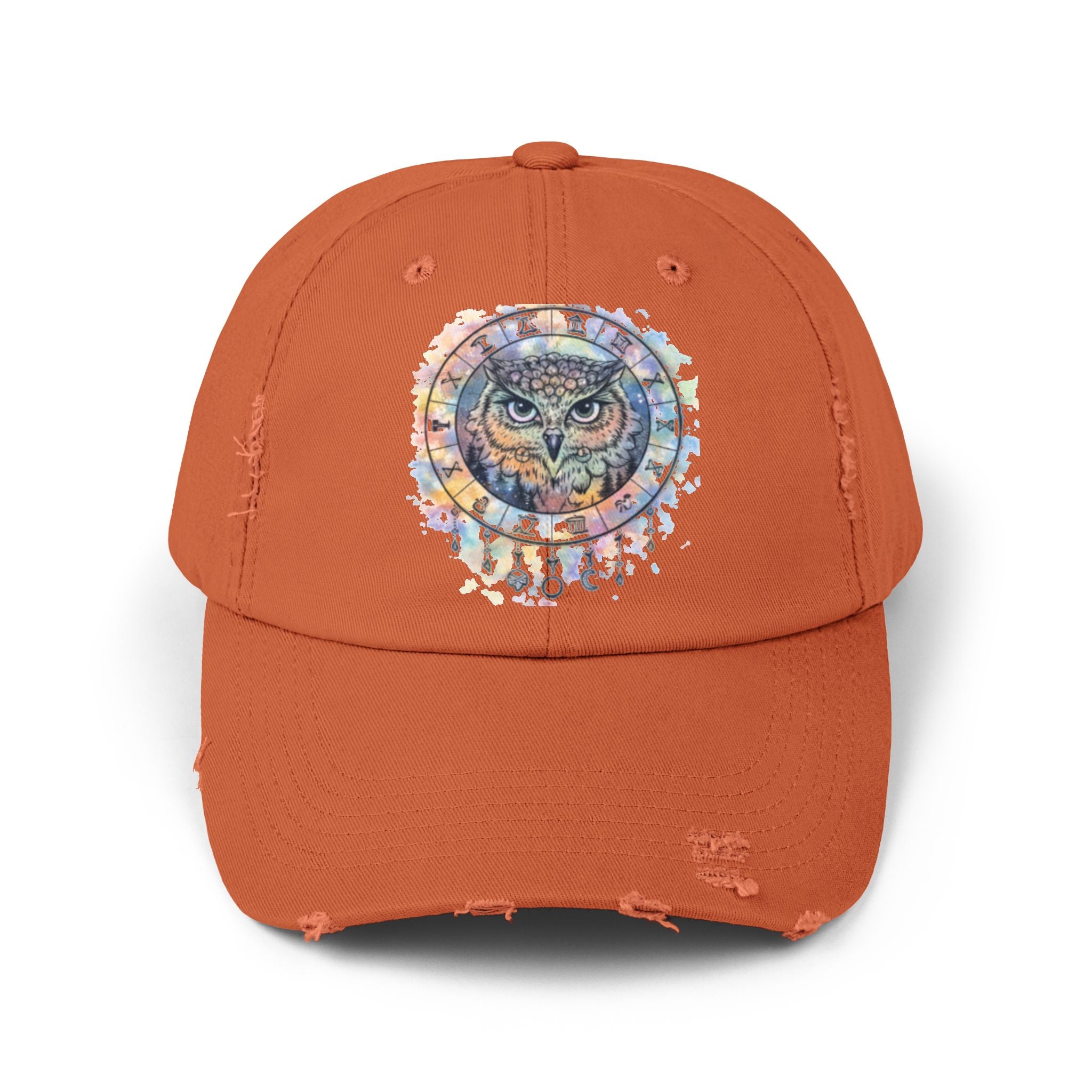 Watercolor Owl Distressed Unisex Hat