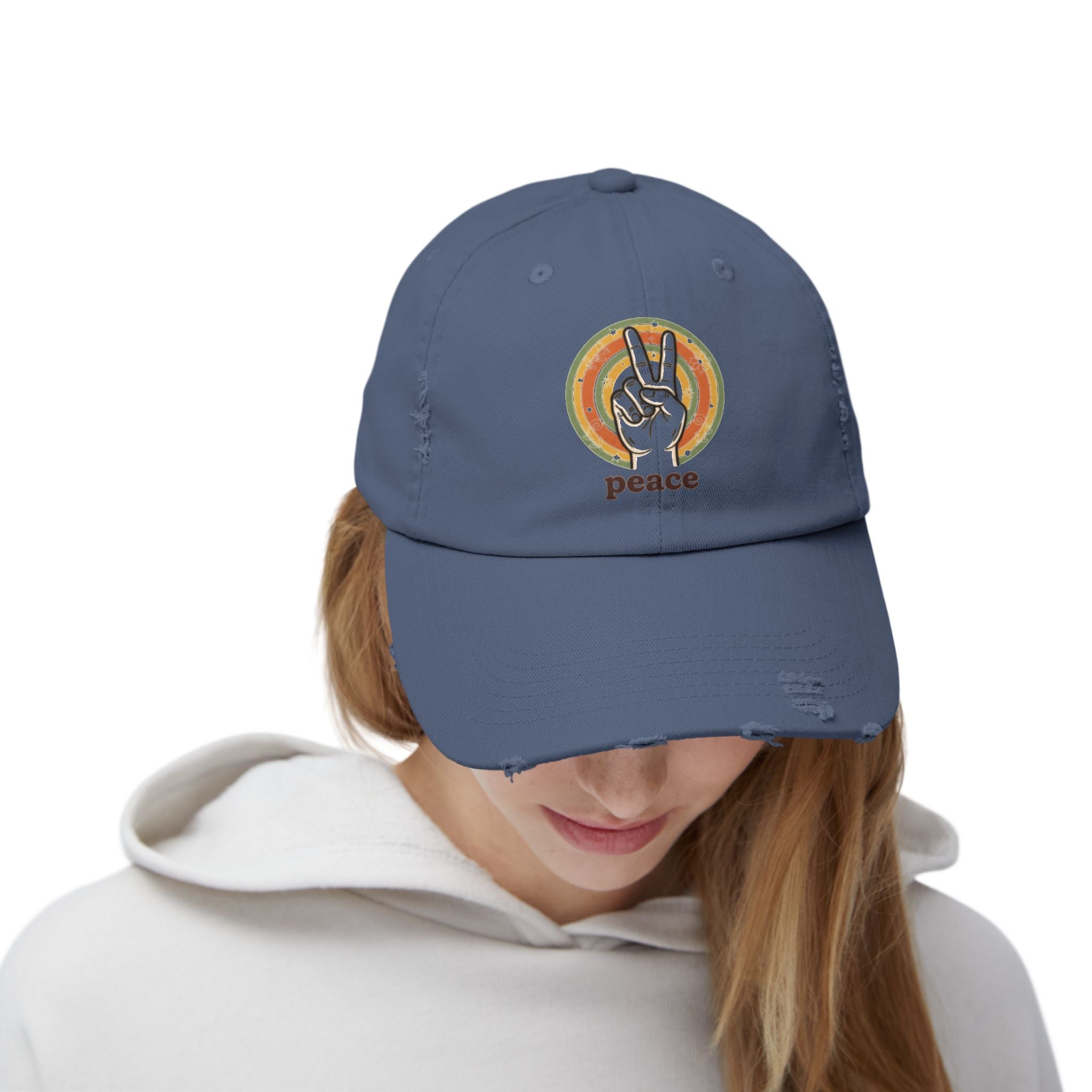 Peace Vintage Distressed Cap — Retro Rainbow Peace Sign Hat