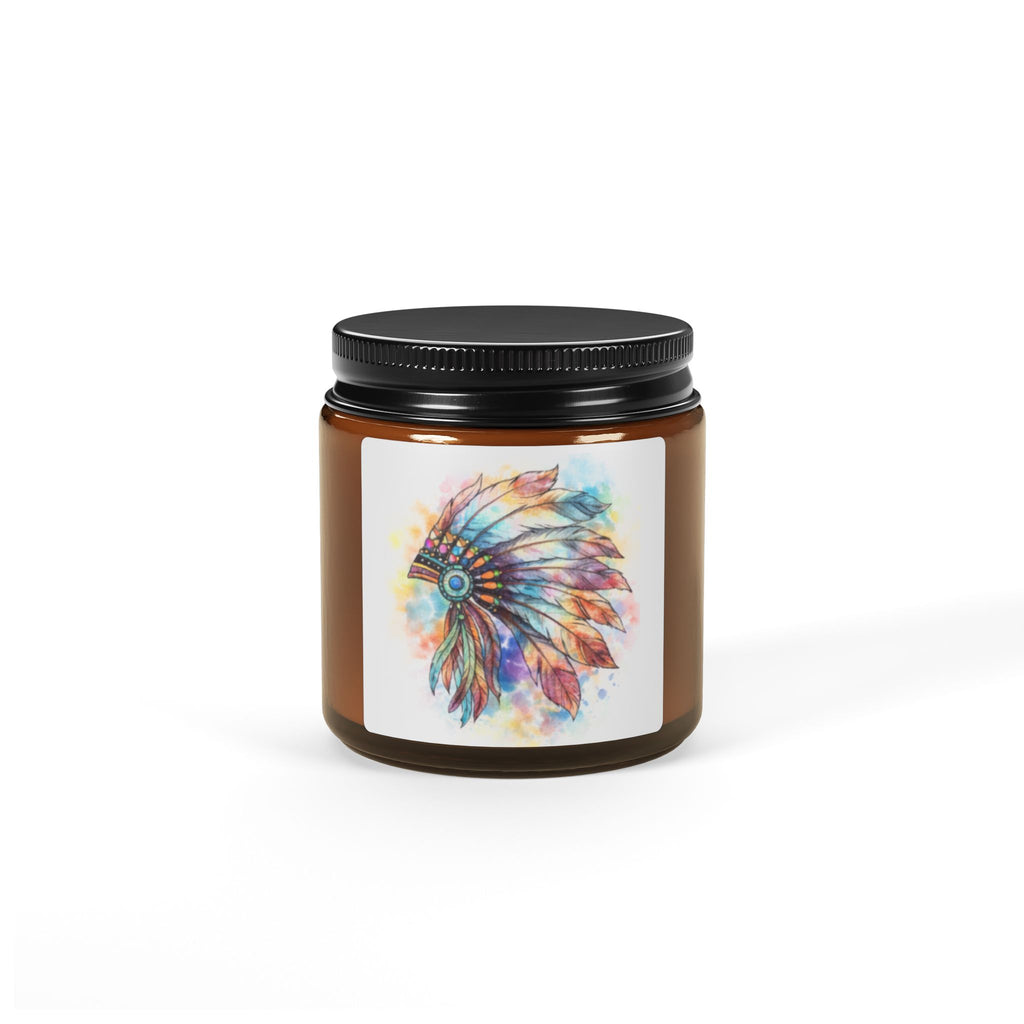 Watercolor Feather Headdress Soy Candle — Amber Jar (Scented)