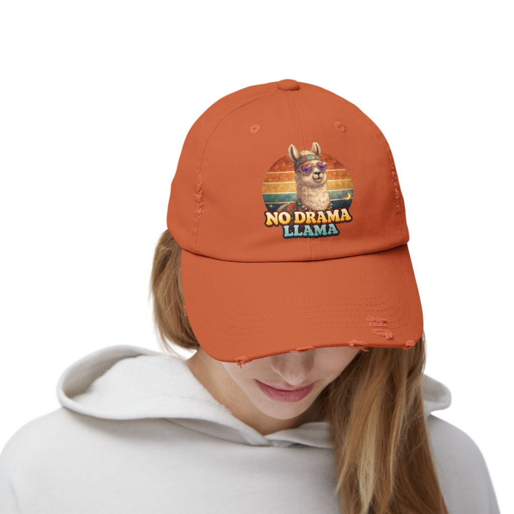 No Drama Llama Distressed Cap — Retro Llama Vintage Baseball Hat