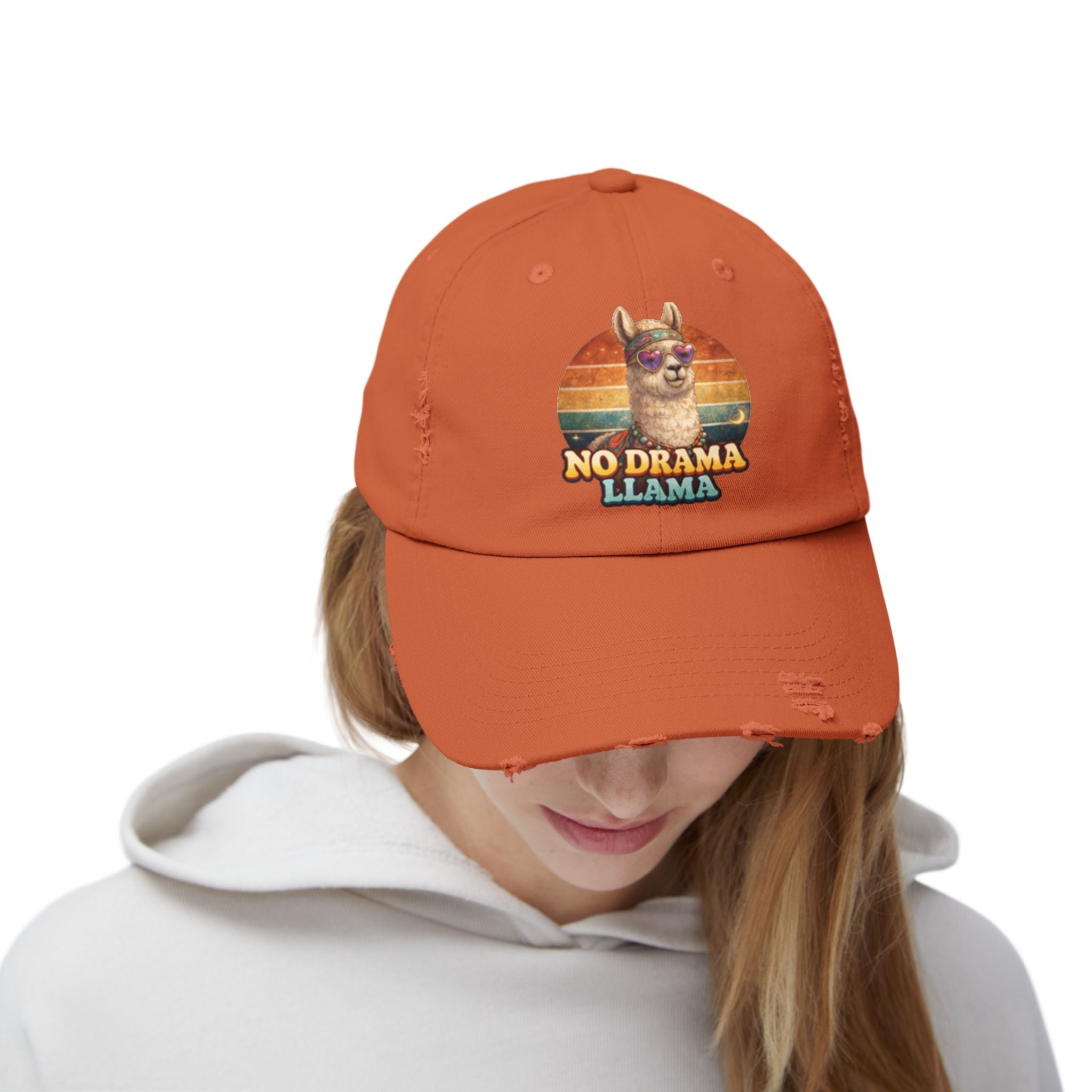 No Drama Llama Distressed Cap — Retro Llama Vintage Baseball Hat