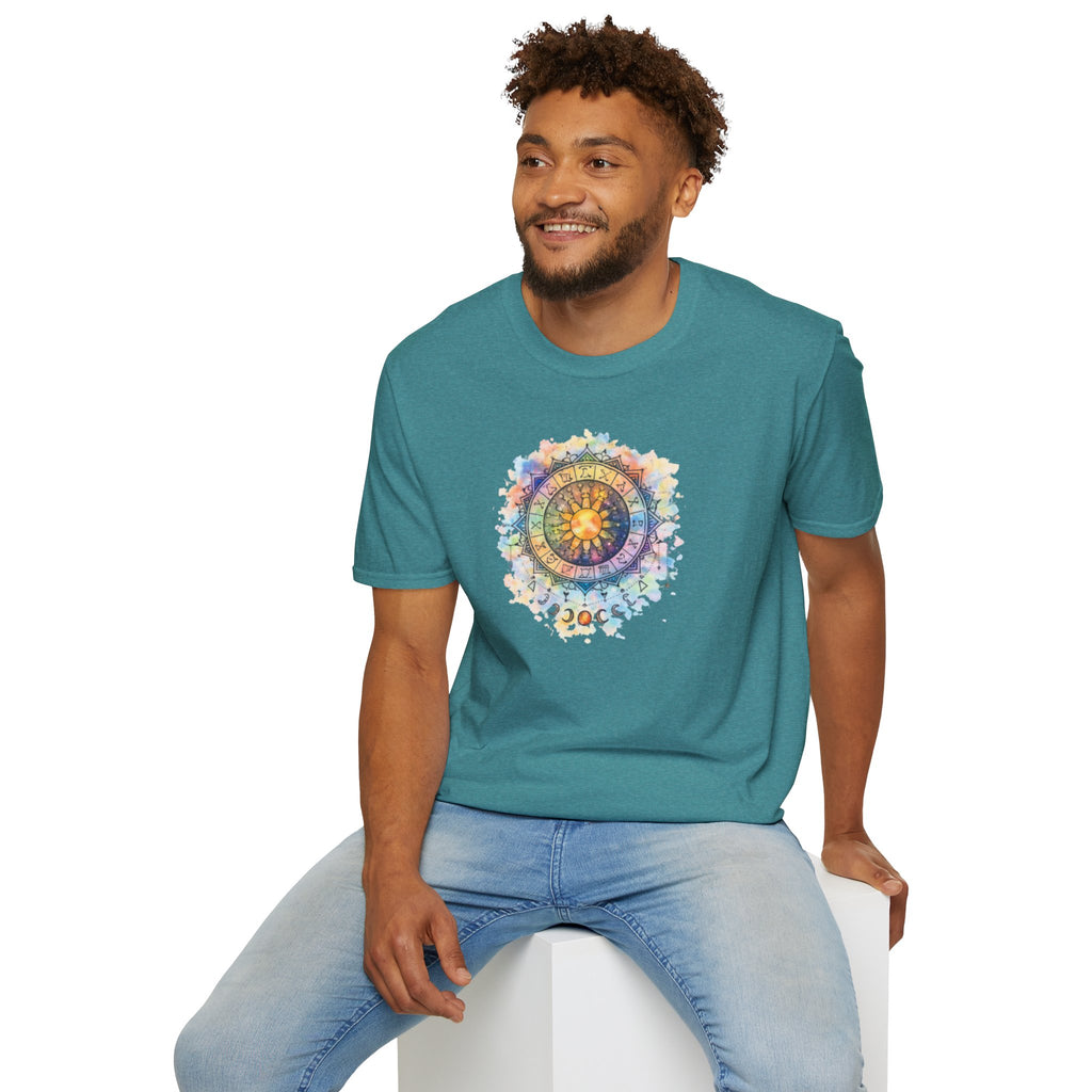 Sun & Moon Zodiac T-Shirt — Watercolor Astrological Mandala Tee