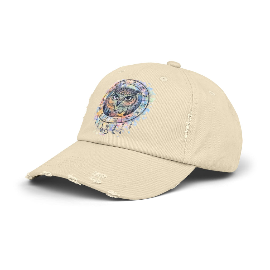 Watercolor Owl Distressed Unisex Hat