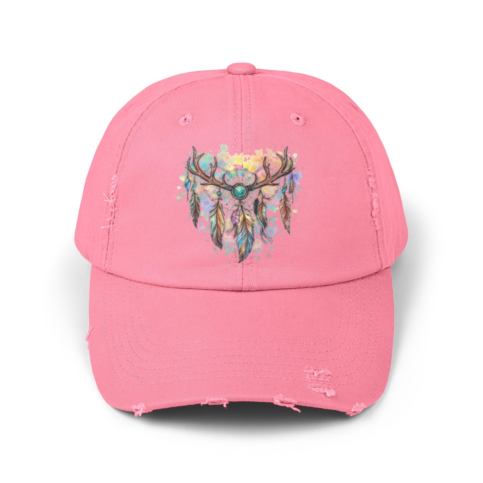 Distressed Hat. Watercolor Antler Dreamcatcher