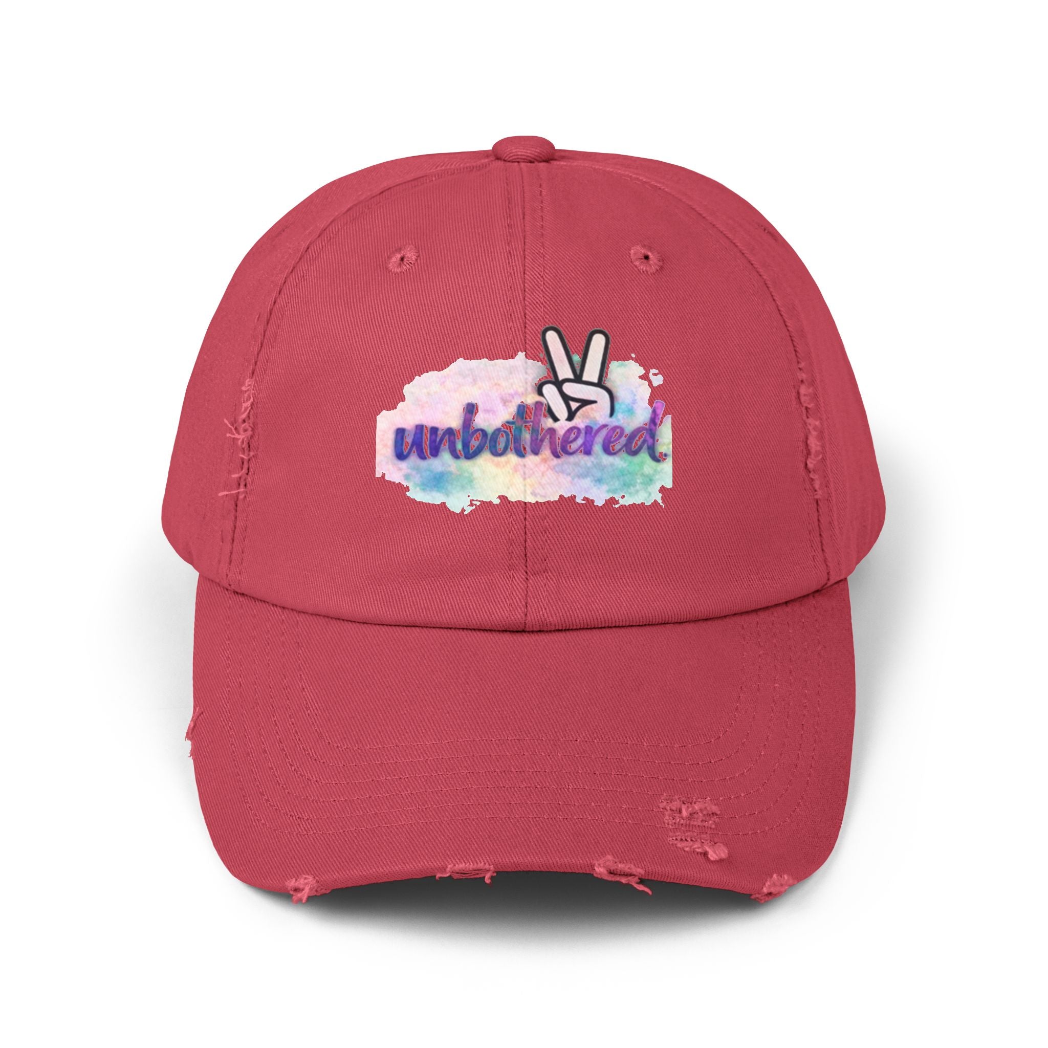 Unbothered Distressed Cap — Pastel Peace Sign Baseball Hat