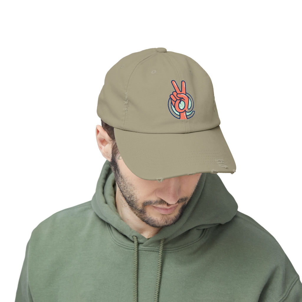 Peace Hand Distressed Cap — Vintage Peace Sign Baseball Hat