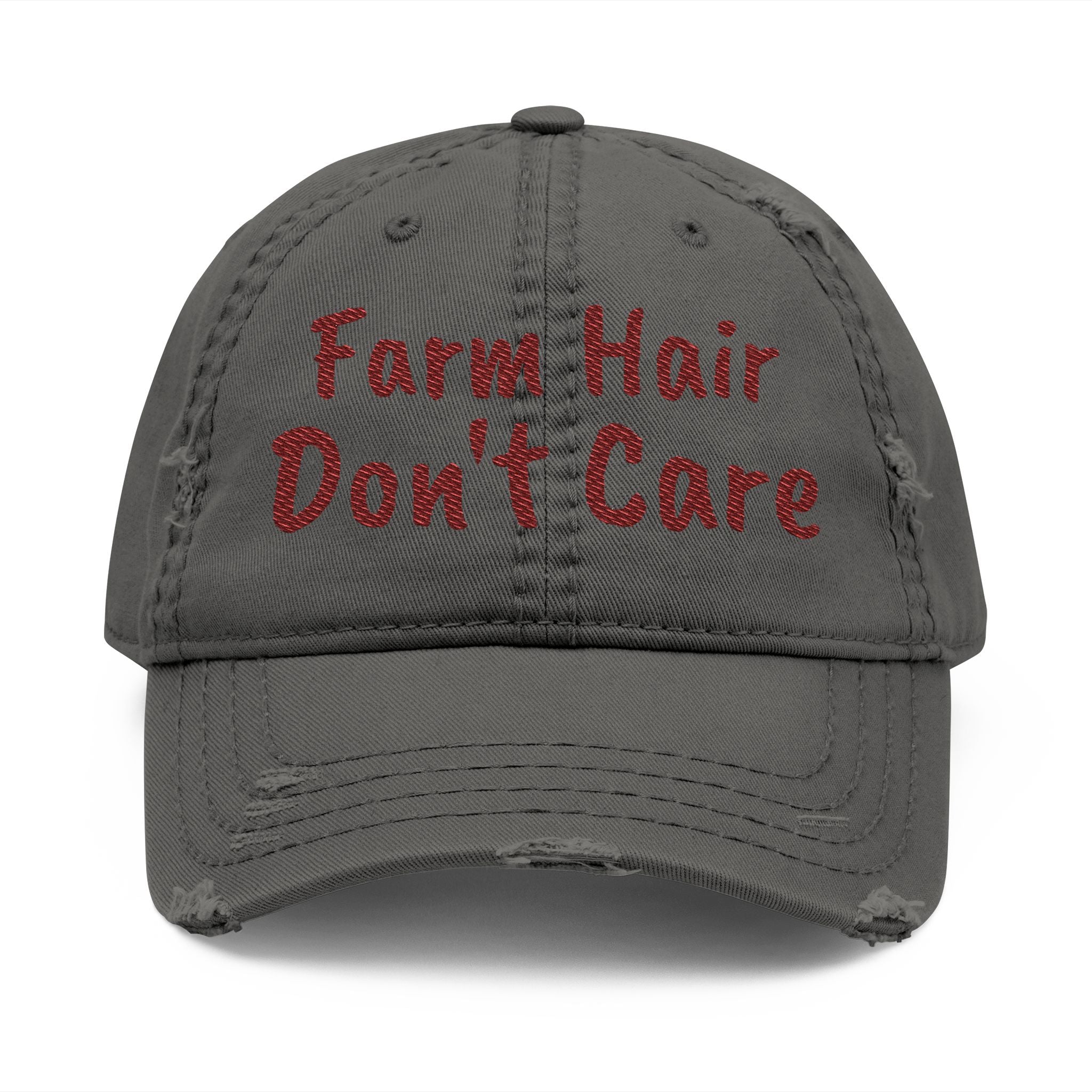 Distressed Dad Hat — "Farm Hair Don’t Care" Embroidered Cap
