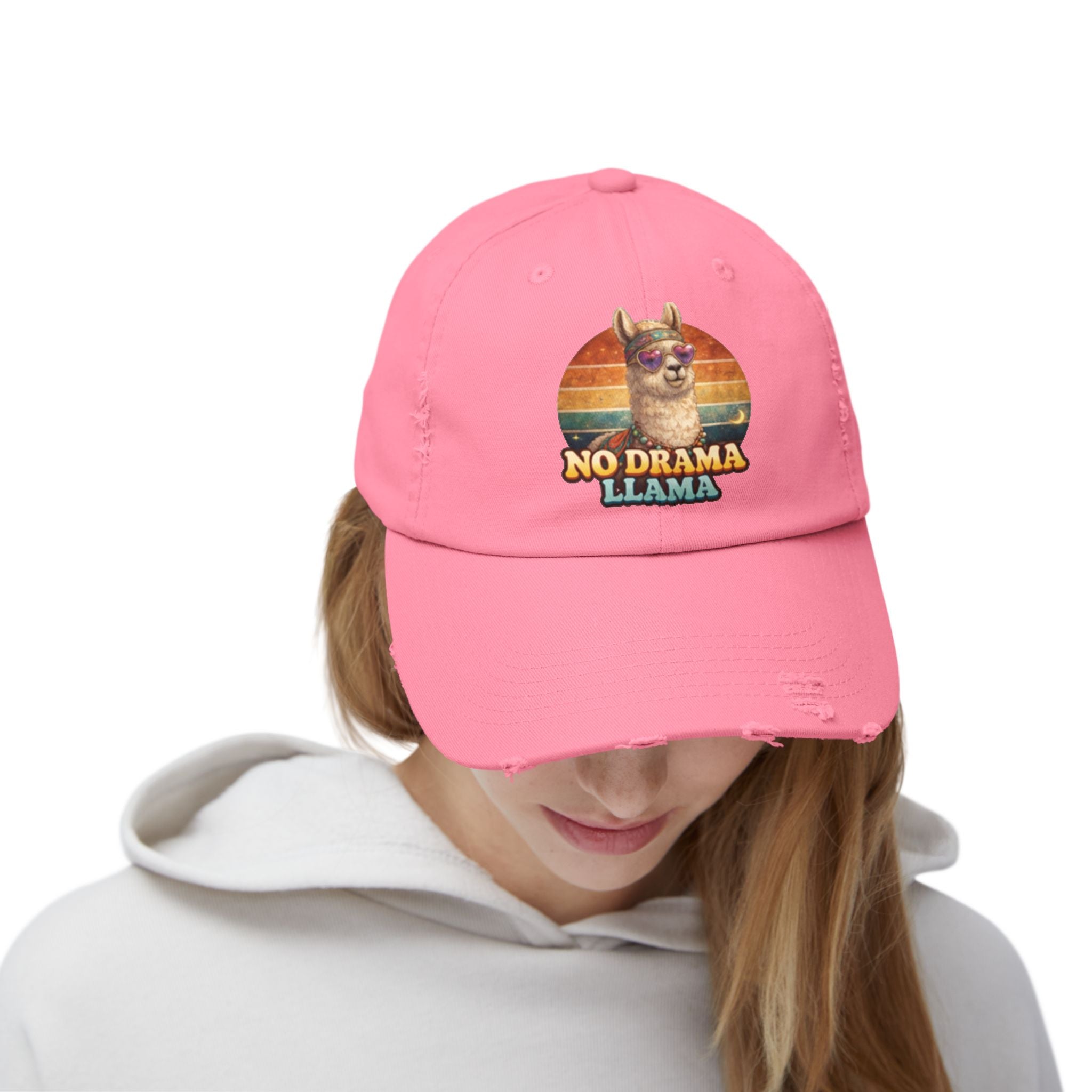 No Drama Llama Distressed Cap — Retro Llama Vintage Baseball Hat