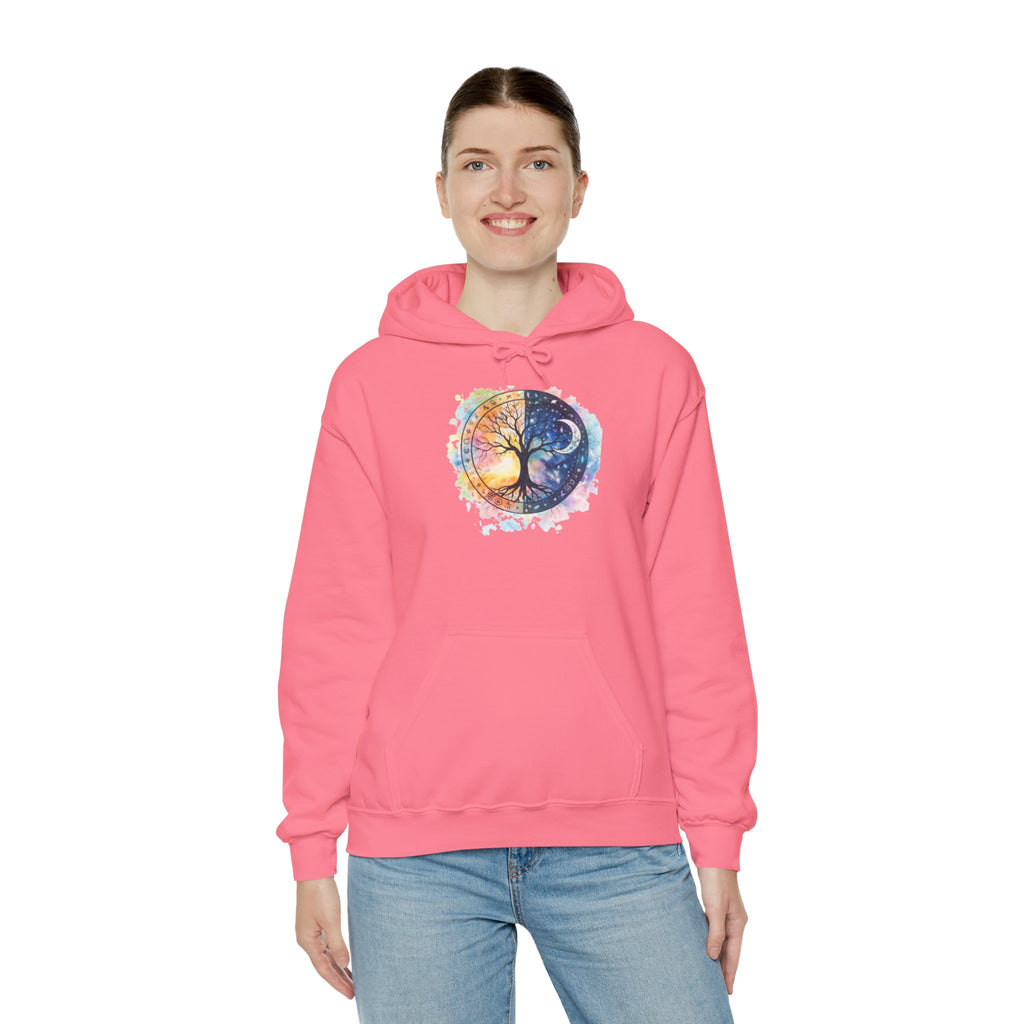 Yin Yang Tree Of Life Hoodie — Colorful Sun & Moon Spiritual Pullover